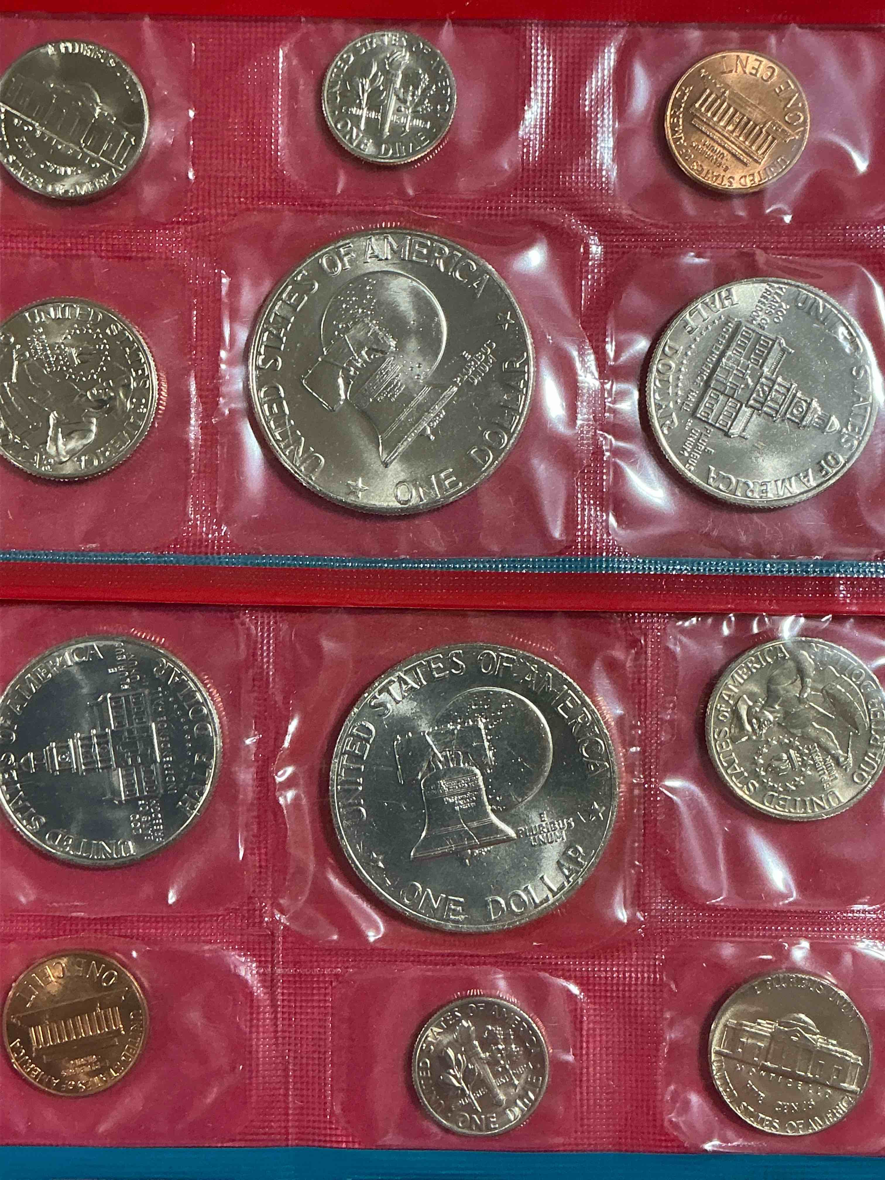 Condition photo showing New/Like New for 1976 bicentennial mint coins! these highly collectible mint coins includes 12 coins, 6 minted from each mint location (philly & denver) that year. coins are 1976 special bicentennial edition, to include rare bicentennial "ike" dollar!