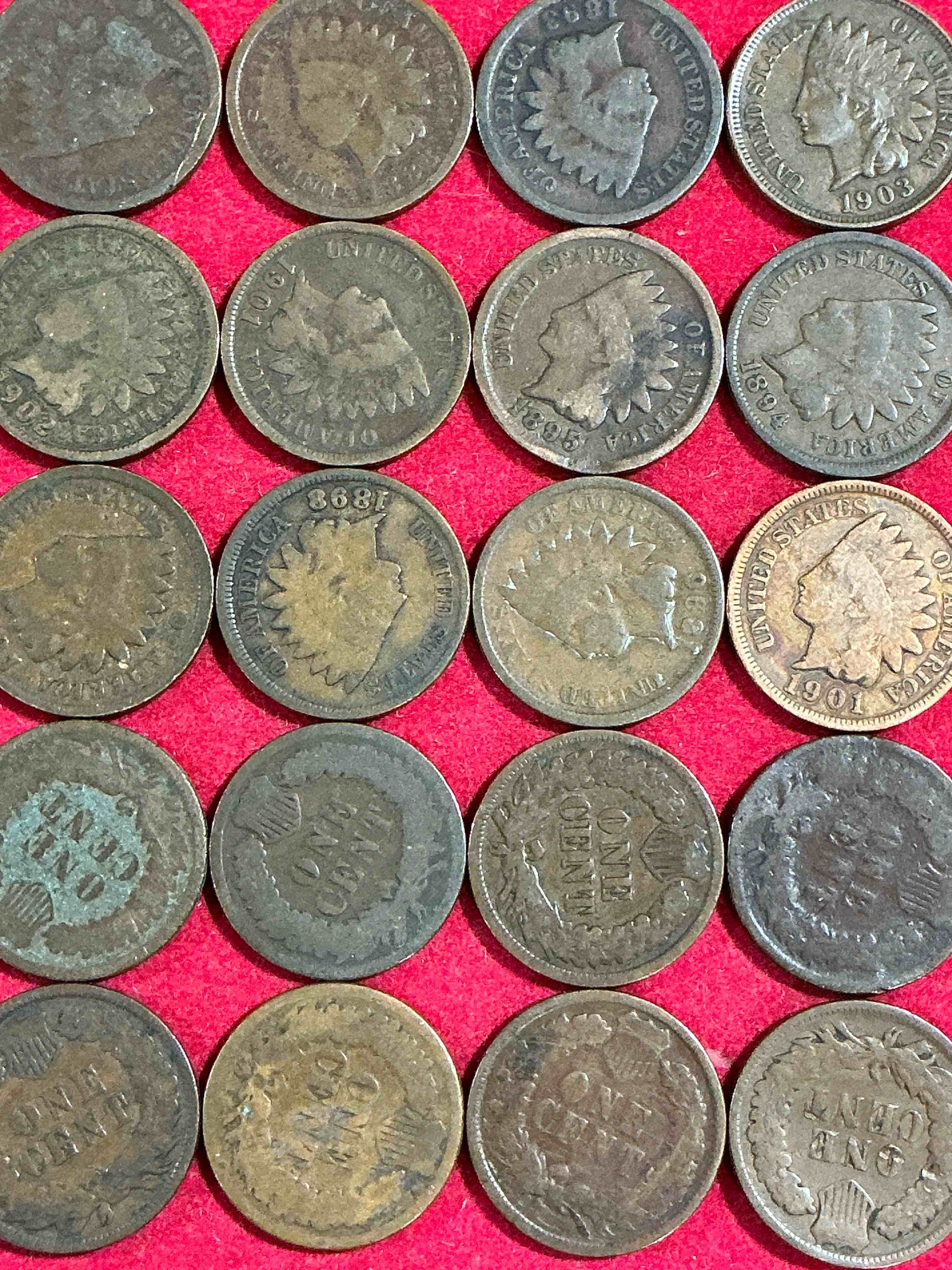 Condition photo showing Good Condition for indian head pennies! these gorgeous u.s. pennies were minted from 1859-1909 & have become serious collector items! the "indian head" design is actually a representation of lady liberty wearing an indian headdress. here are beautiful, well-kept examples representing many different mint years! great for collecting, investing & learning history, & rare with visible dates!
