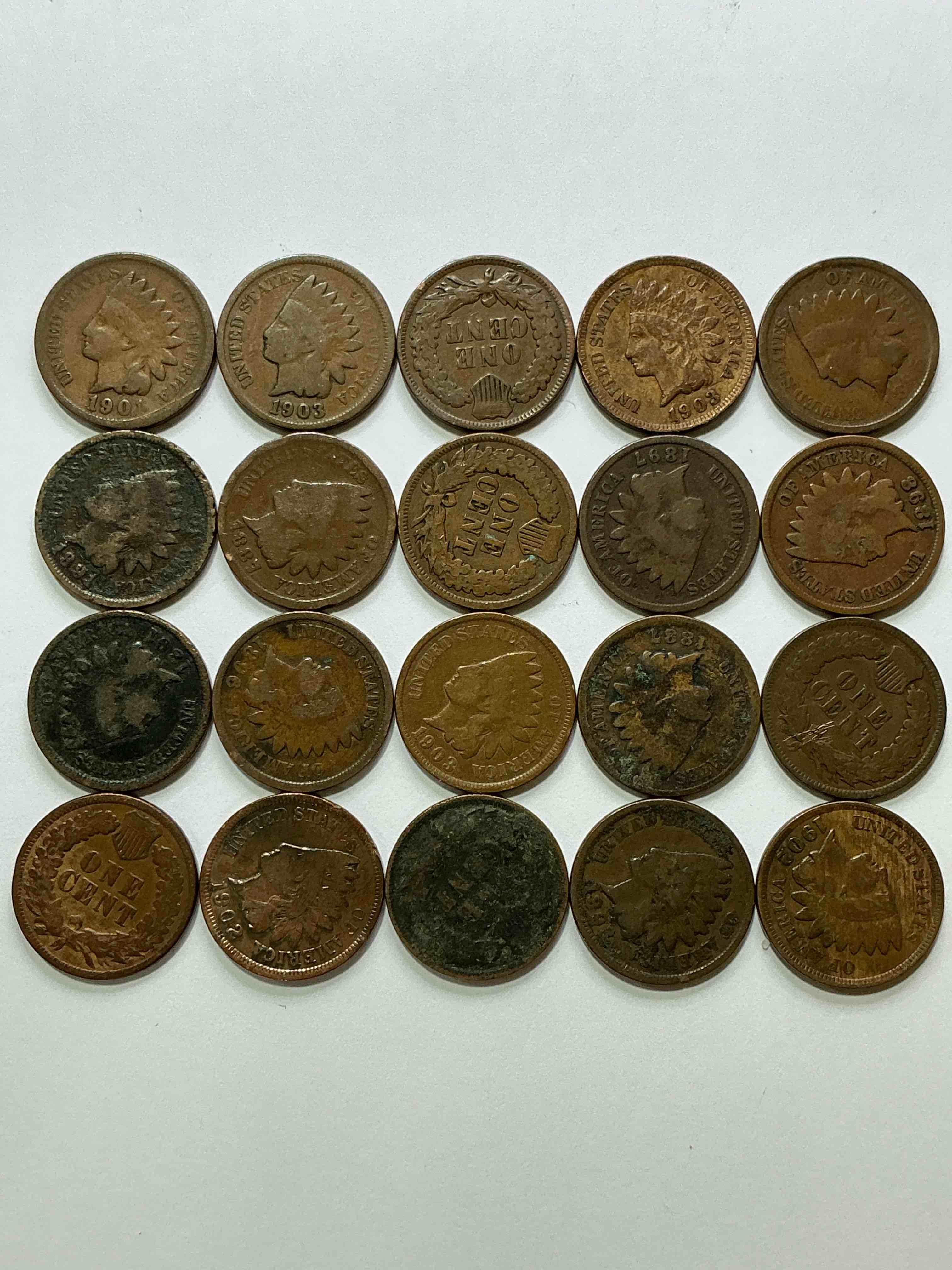 Condition photo showing Good Condition for indian head pennies! these gorgeous u.s. pennies were minted from 1859-1909 & have become serious collector items! the "indian head" design is actually a representation of lady liberty wearing an indian headdress. here are beautiful, well-kept examples representing many different mint years! great for collecting, investing & learning history, & rare with visible dates!