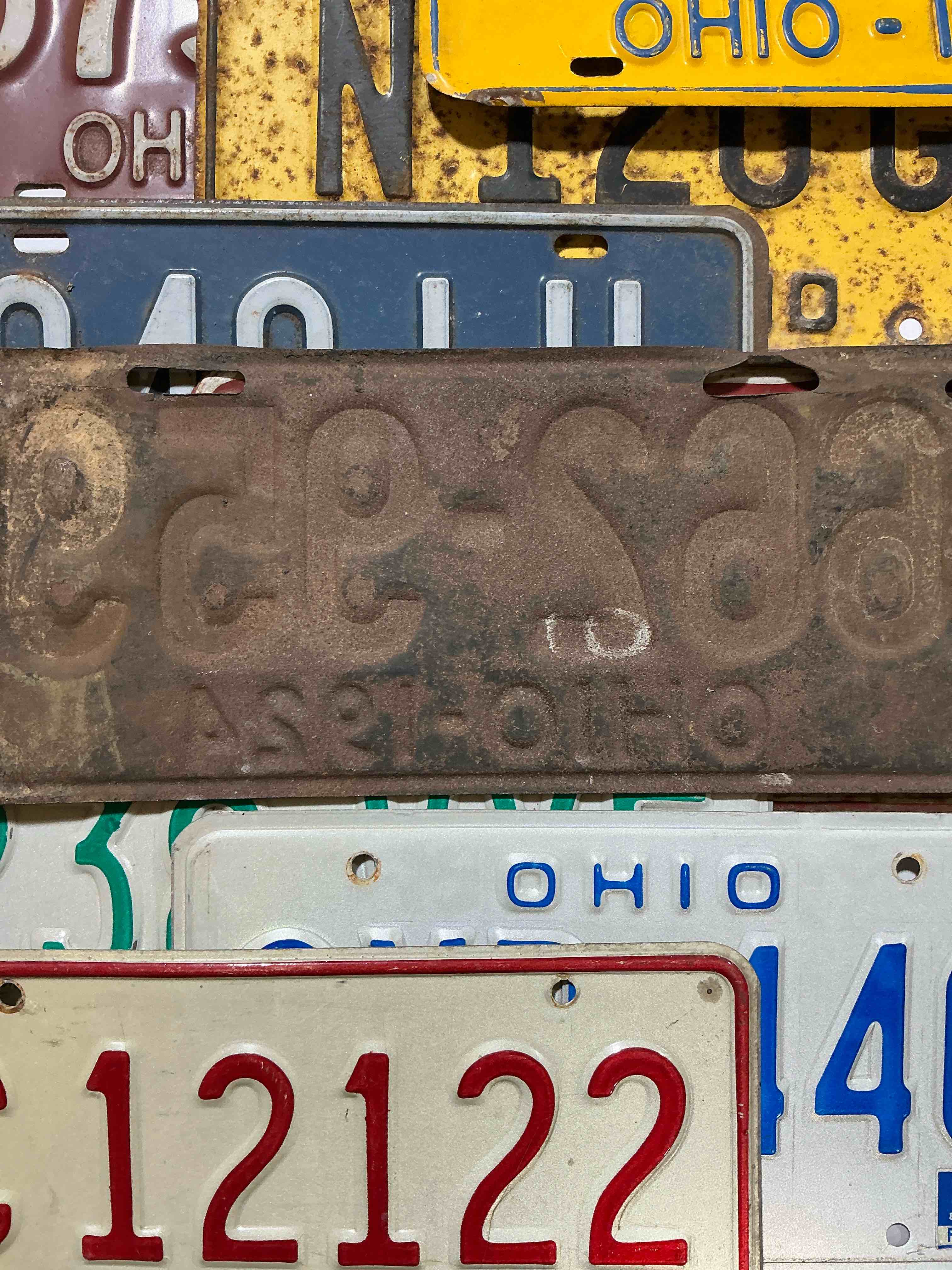 Condition photo showing Good Condition for license plate history, wow!  authentic, original ohio license plates spanning multiple decades!  these are genuine heavy metal time pieces, not replicas!  some rust & barn dust included!  almost impossible to find!  