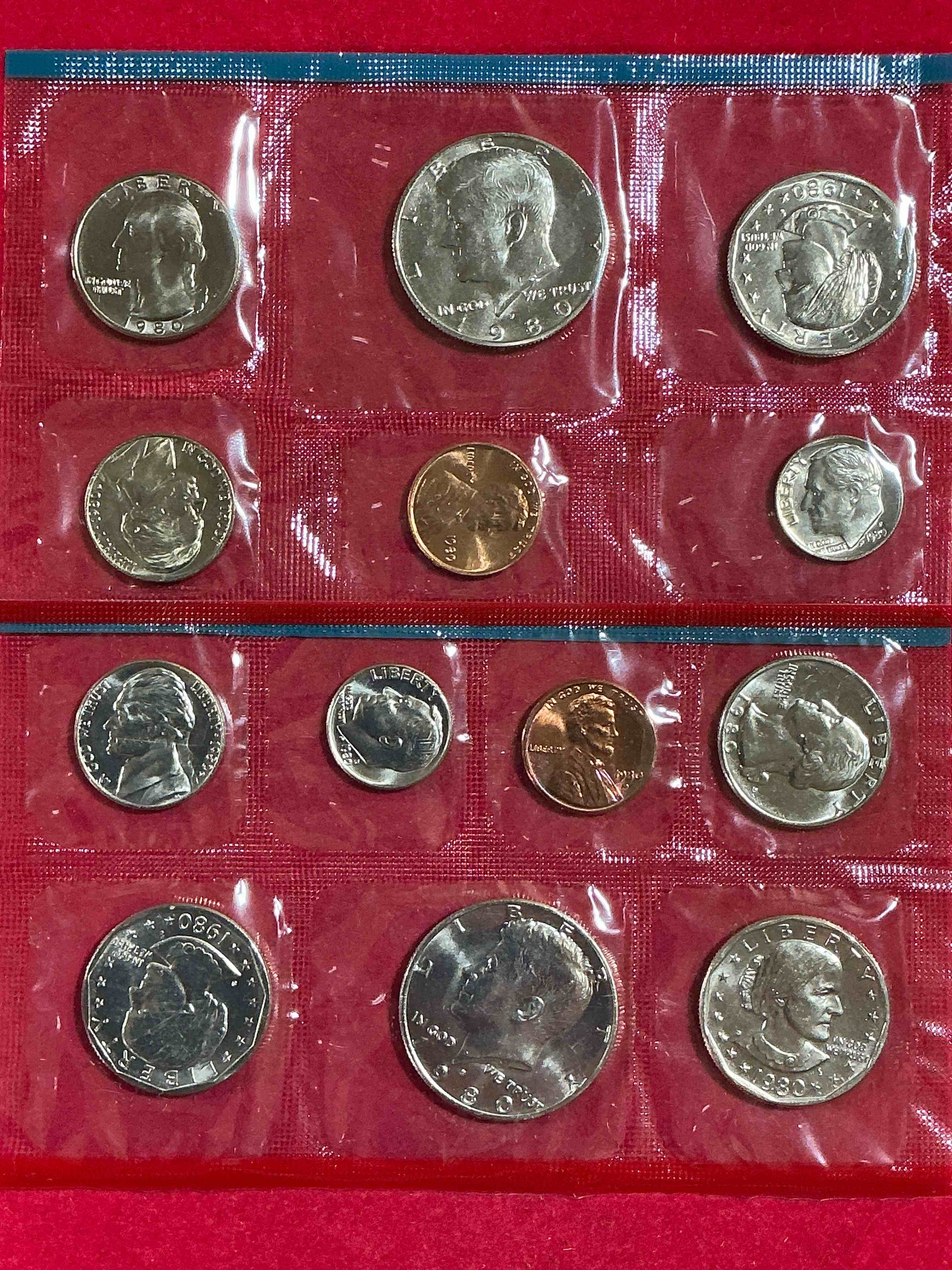 1980 Uncirculated Philadelphia & Denver 12 Coin Mint Combo! These Beautiful, Uncirculated Coins Are Rare Pieces Of History! 1980 Susan B. Anthony’s, Dimes, Pennies Half Dollars, Dollars, Nickels & Quarters!