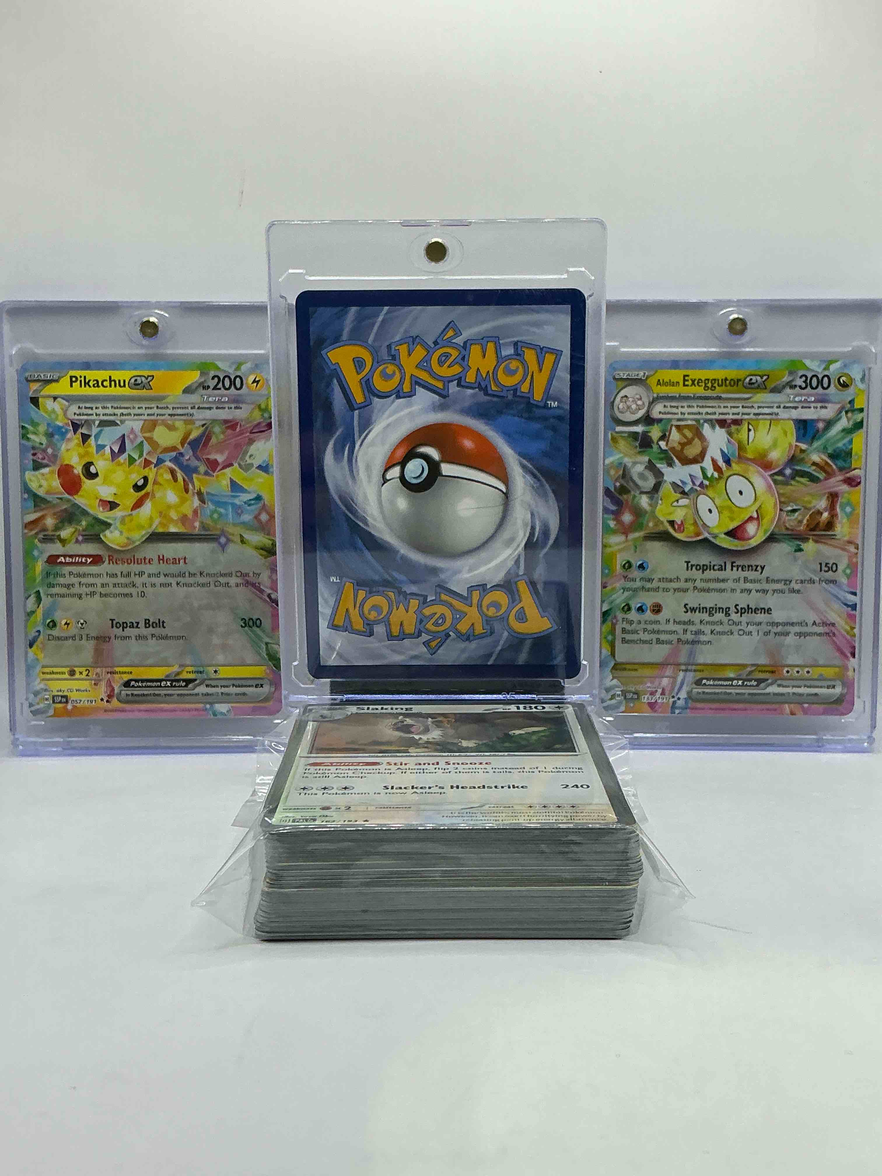 Condition photo showing New/Like New for mewtwo ex, pikachu ex & exeggutor ex & more! along with 50 other pokémon heroes, holos, legends & commons- including holographic cards, stage 2 cards, holos in all forms & more! also includes 36 non holo common/ uncommon basic & first stage cards trainers & energy too! perfect set for collectors & enthusiasts!