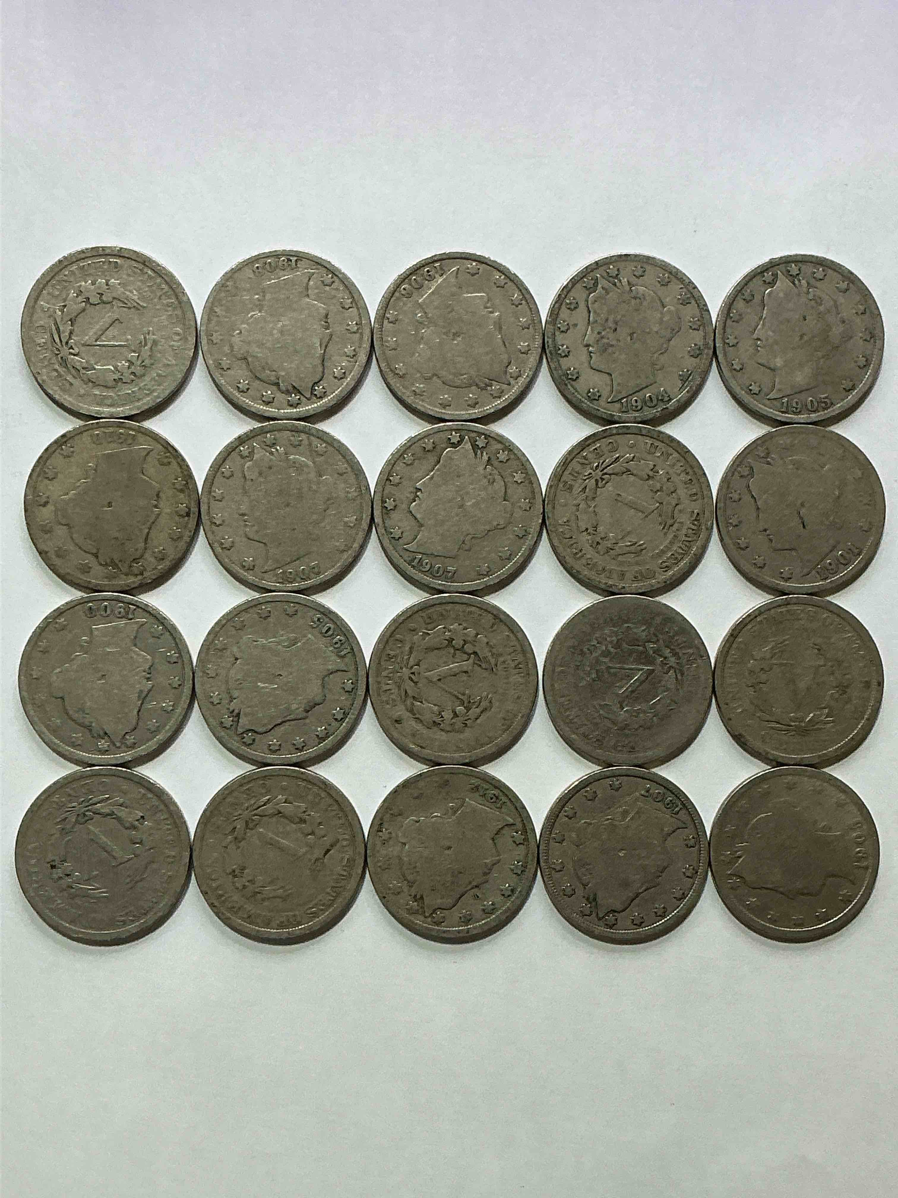 Condition photo showing Good Condition for antique u.s. v nickels! think of the history these coins have seen!, liberty head v nickels were minted up until 1913 & were the style of nickels before buffalo nickels. own some cool pieces of history! rare to see these coins with the "date on" in circulated condition!