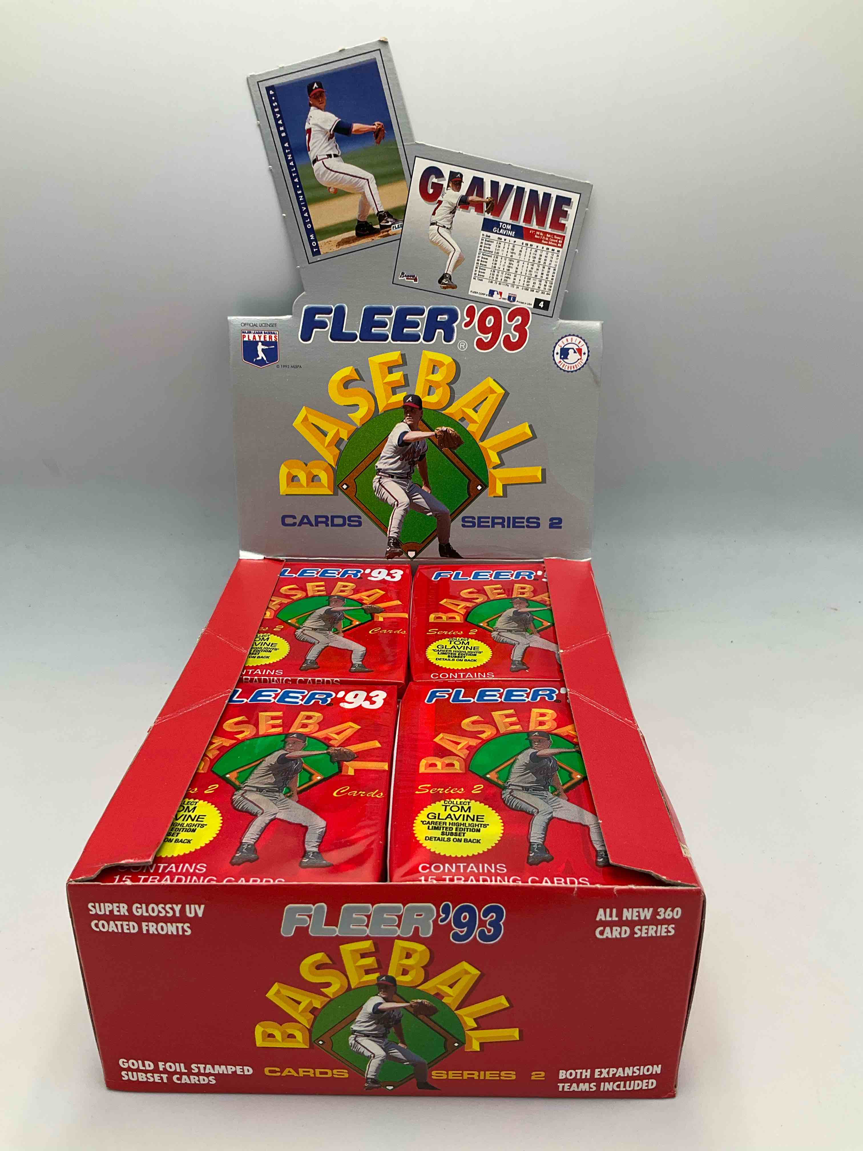 Condition photo showing New/Like New for 1993 fleer series i & ii baseball unopened baseball card packs, direct from original sealed retail case! search for valuable rookie cards, chipper jones & mike piazza, early ken griffey jr. & so much more!