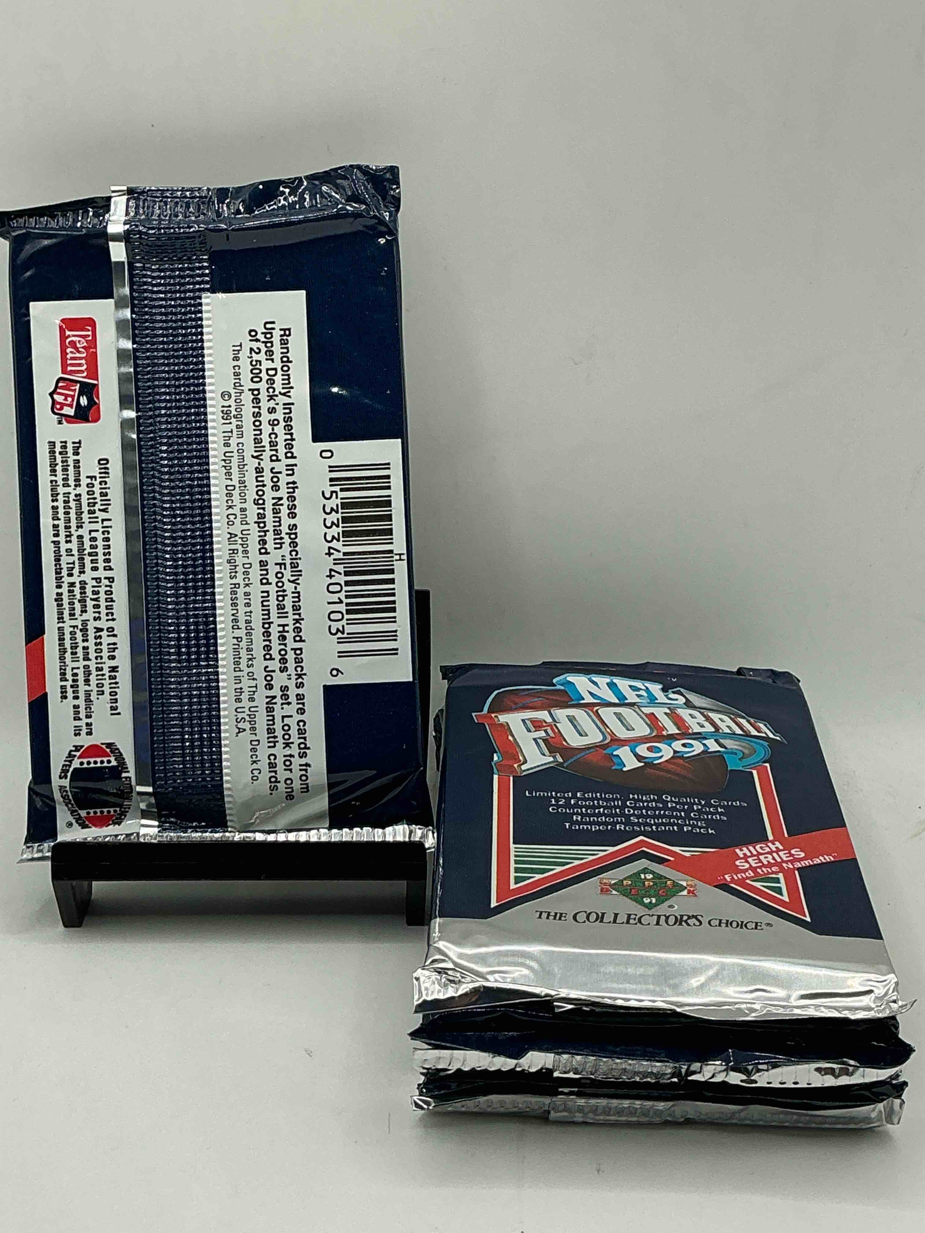 Condition photo showing New/Like New for rare & vintage! 1991 upper deck premier edition unopened nfl football packs! direct from original box! brett favre rookie year! search for brett favre rookie & other 80s stars!