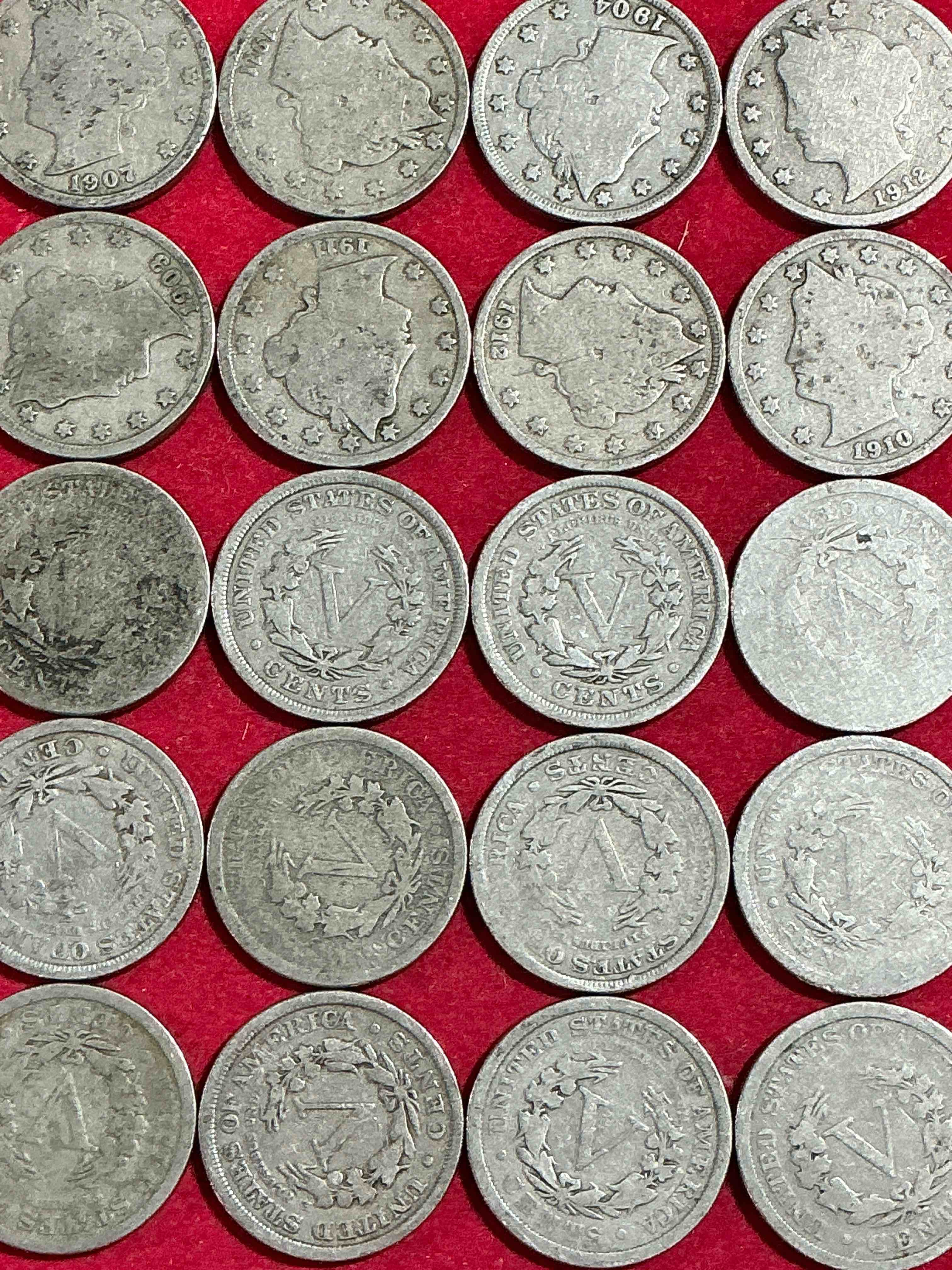 Condition photo showing Good Condition for antique u.s. v nickels! think of the history these coins have seen!, liberty head v nickels were minted up until 1913 & were the style of nickels before buffalo nickels. own some cool pieces of history! rare to see these coins with the "date on" in circulated condition!