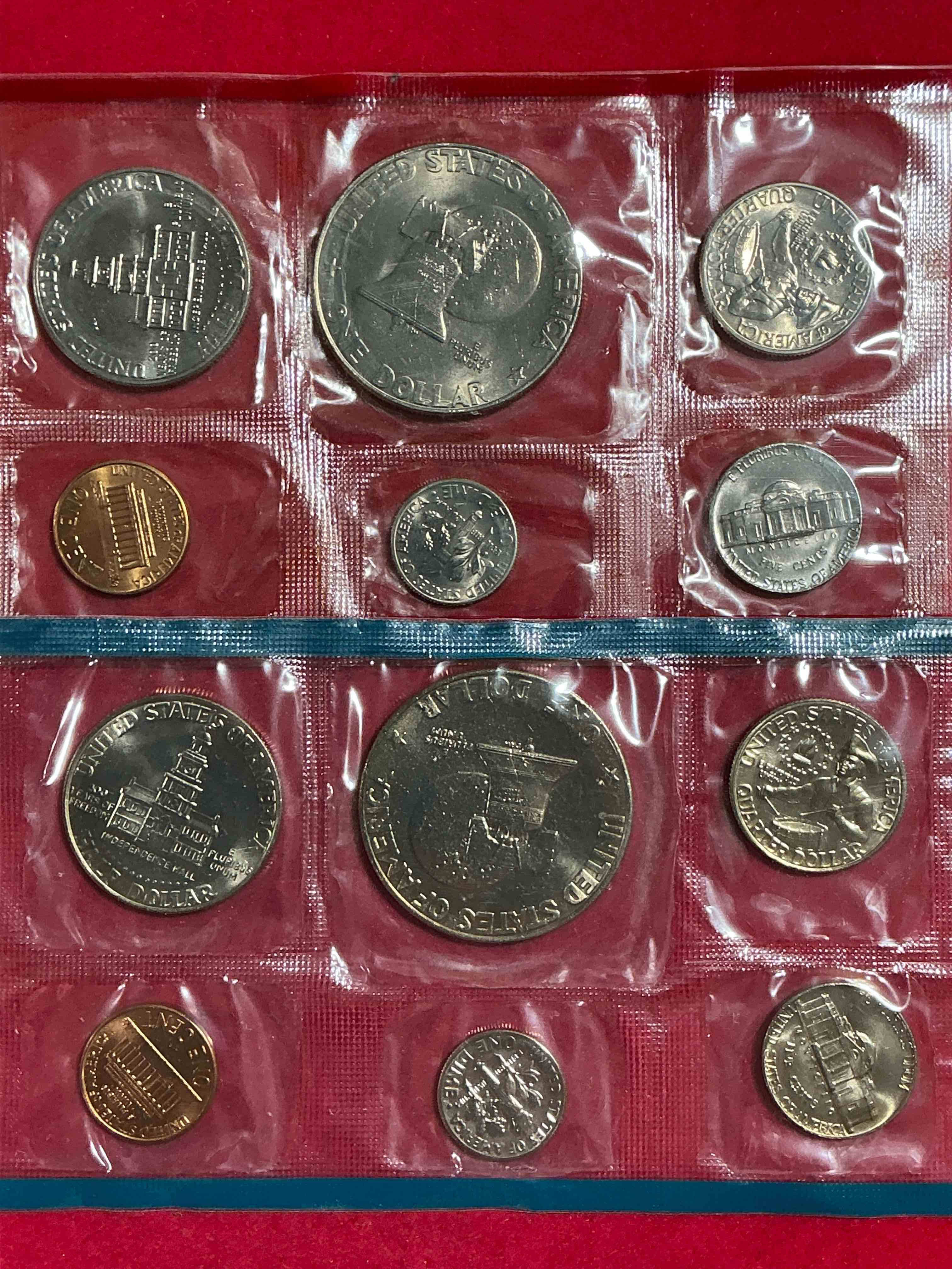 Condition photo showing New/Like New for great year! 1975 uncirculated philadelphia & denver 12 coin mint combo! these beautiful, uncirculated coins are rare pieces of history! 1975 dimes, pennies, half dollars, dollars, nickels & quarters!