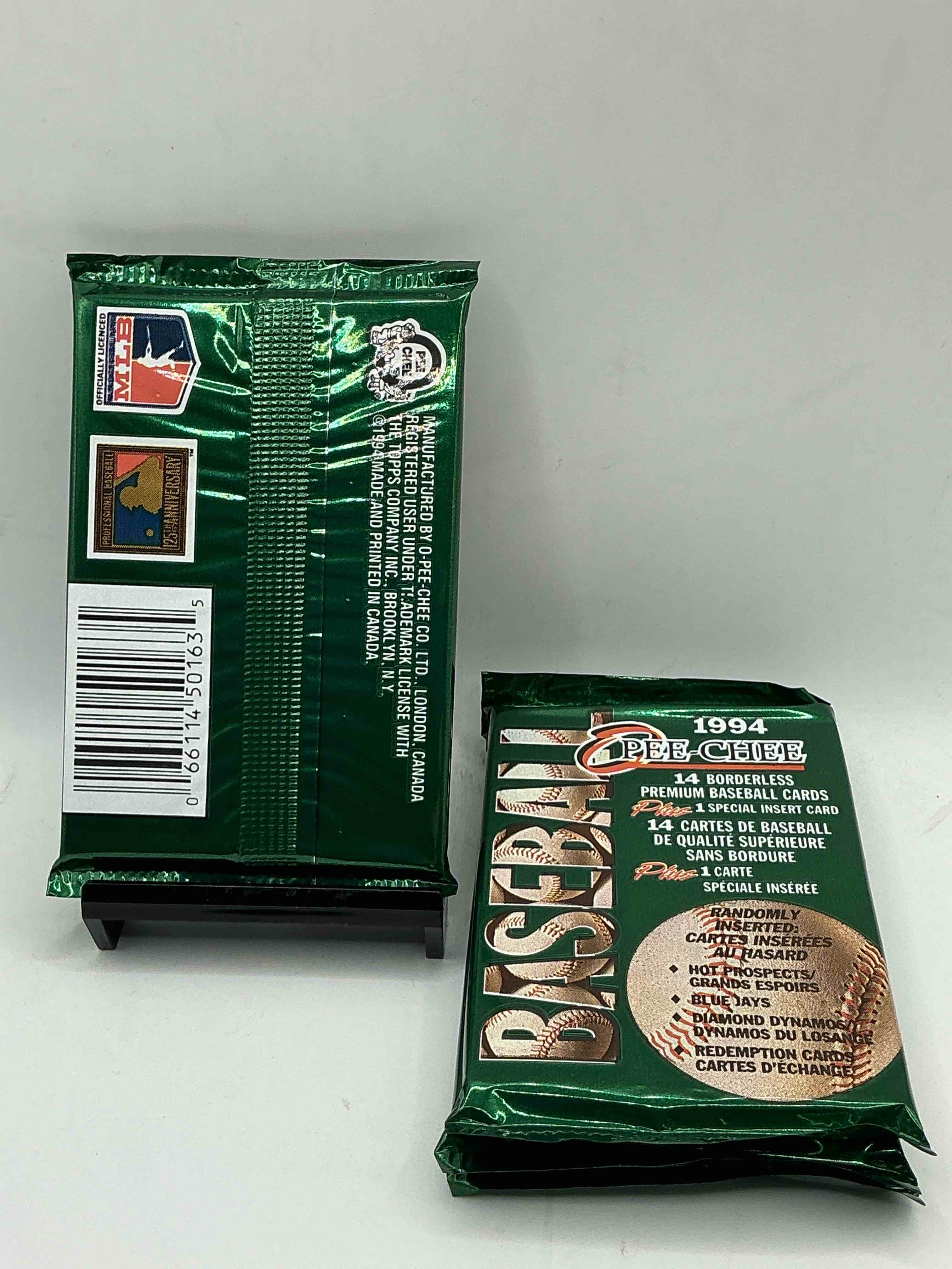 Condition photo showing New/Like New for o-pee-chee 1994 baseball packs! ultra rare canadian edition baseball card packs! premium baseball cards, look for inserts, rookies & more! ken griffey jr, randy johnson, jose canseco & more possible cards you could pull!