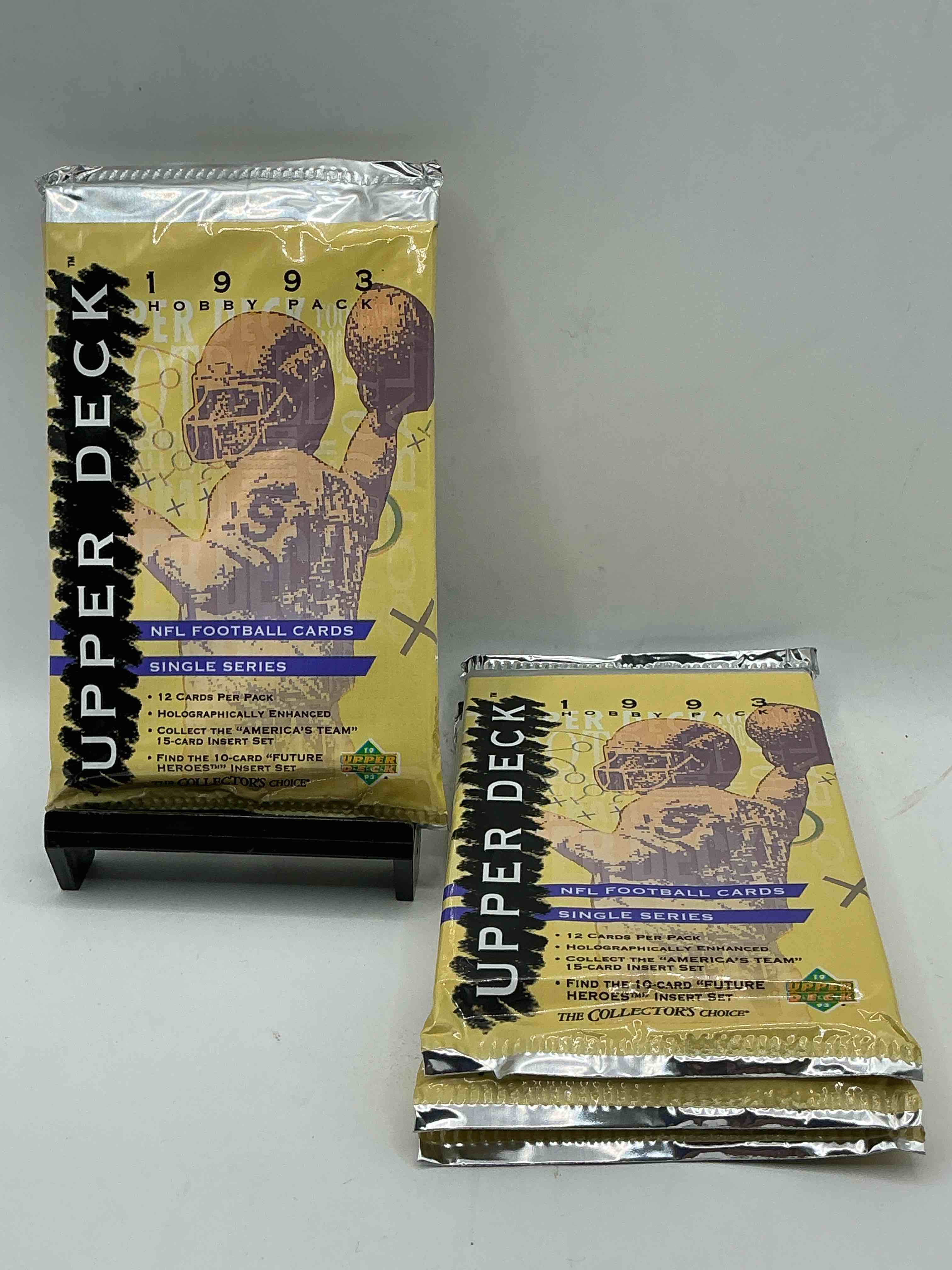 1993 upper deck football packs! single series! search for "americas team" 15 card insert set, 10 card "future heroes" insert set & more! legends & stars!