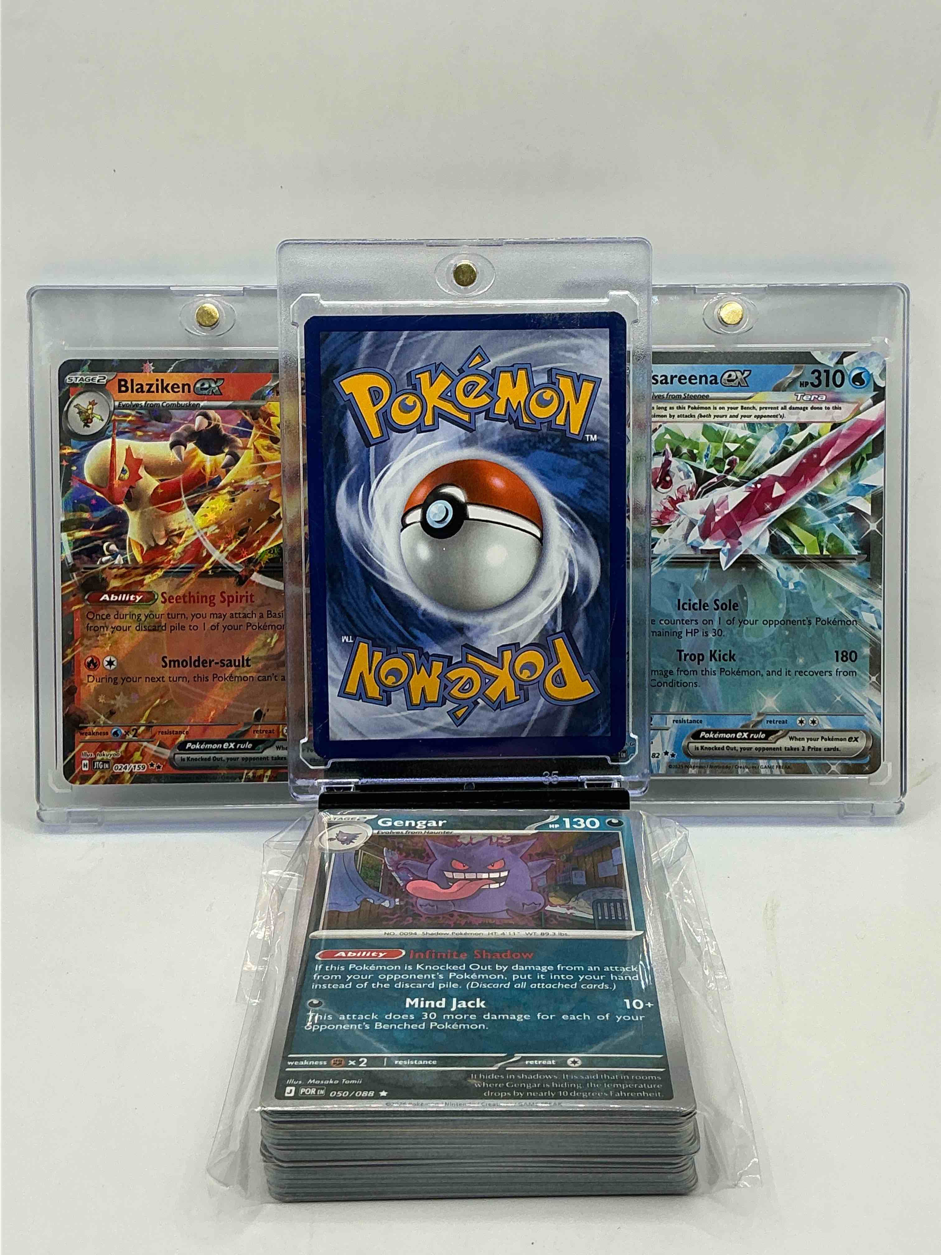 Condition photo showing New/Like New for pokémon palooza! mega charizard x ex! blaziken ex! tsareena ex! along with 50 other pokémon heroes, holos, legends & commons- including holographic cards, stage 2 cards, holos in all forms & more! also includes 36 non holo common/ uncommon basic & first stage cards trainers & energy too! perfect set for collectors & enthusiasts!