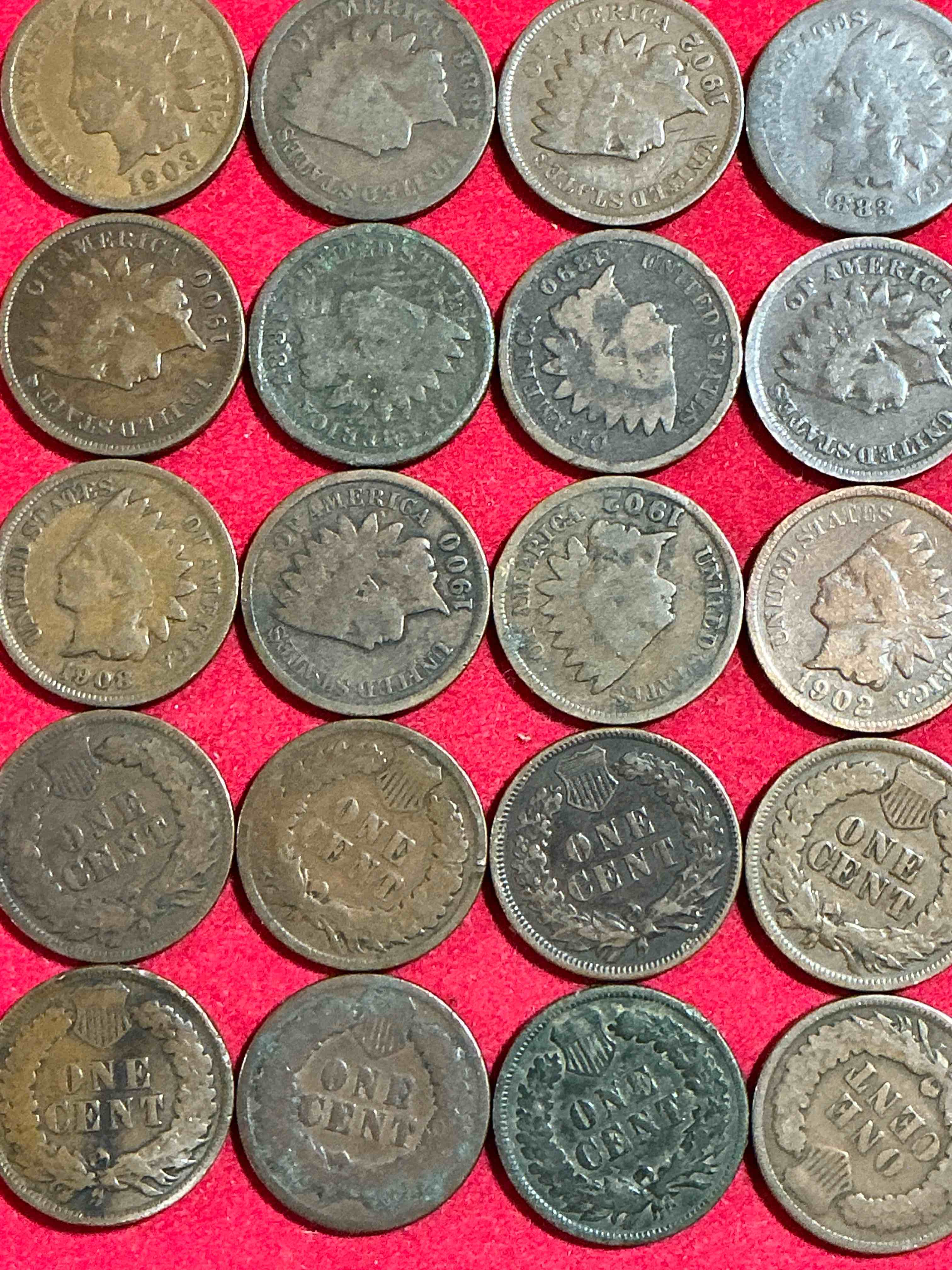 Condition photo showing Good Condition for indian head pennies! these gorgeous u.s. pennies were minted from 1859-1909 & have become serious collector items! the "indian head" design is actually a representation of lady liberty wearing an indian headdress. here are beautiful, well-kept examples representing many different mint years! great for collecting, investing & learning history, & rare with visible dates!