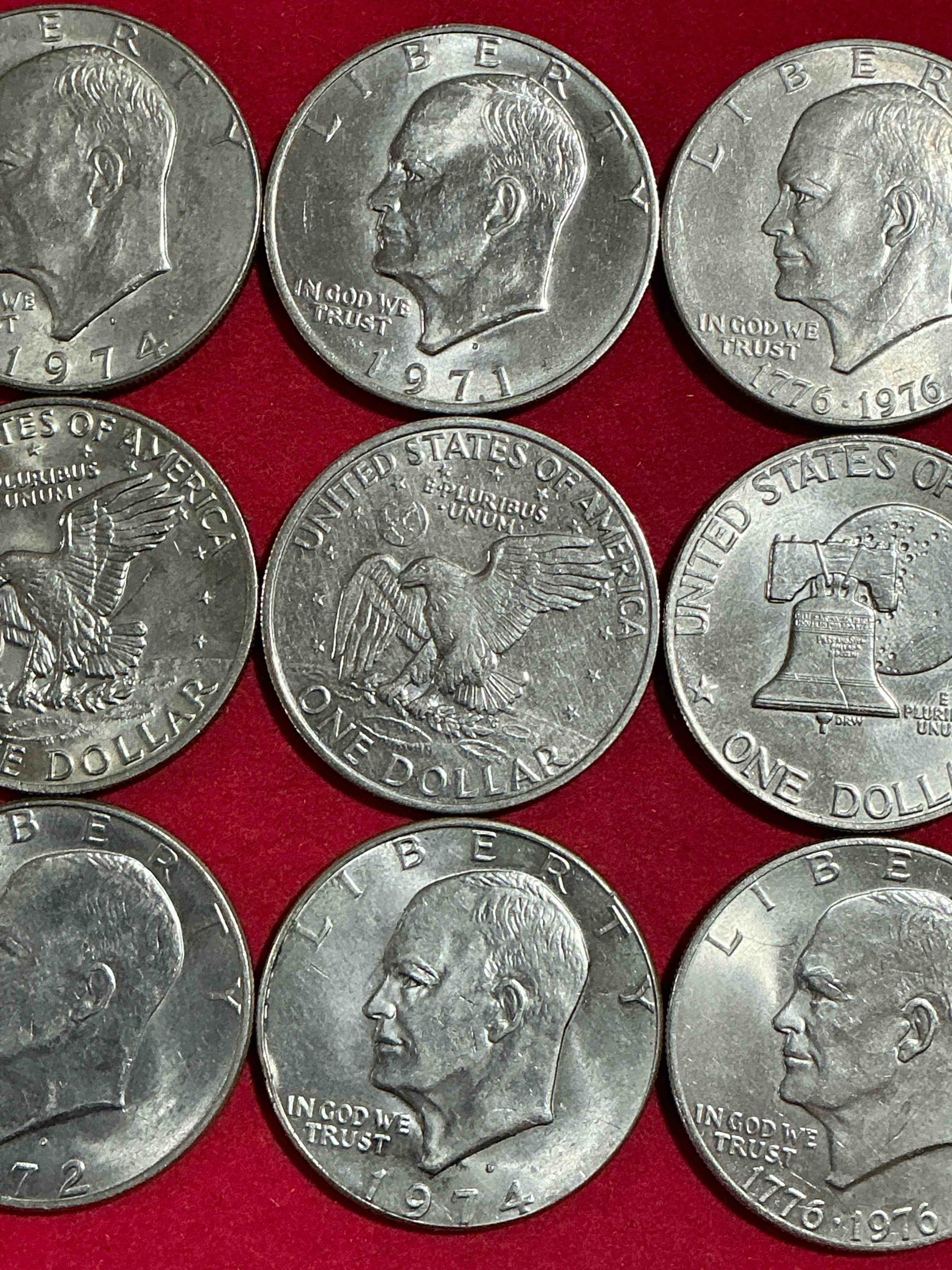 eisenhower dollars! here’s 9 circulated “ike” dollars! up for auction are ike one dollar coins from different years! 1976! awesome ike dollars!
