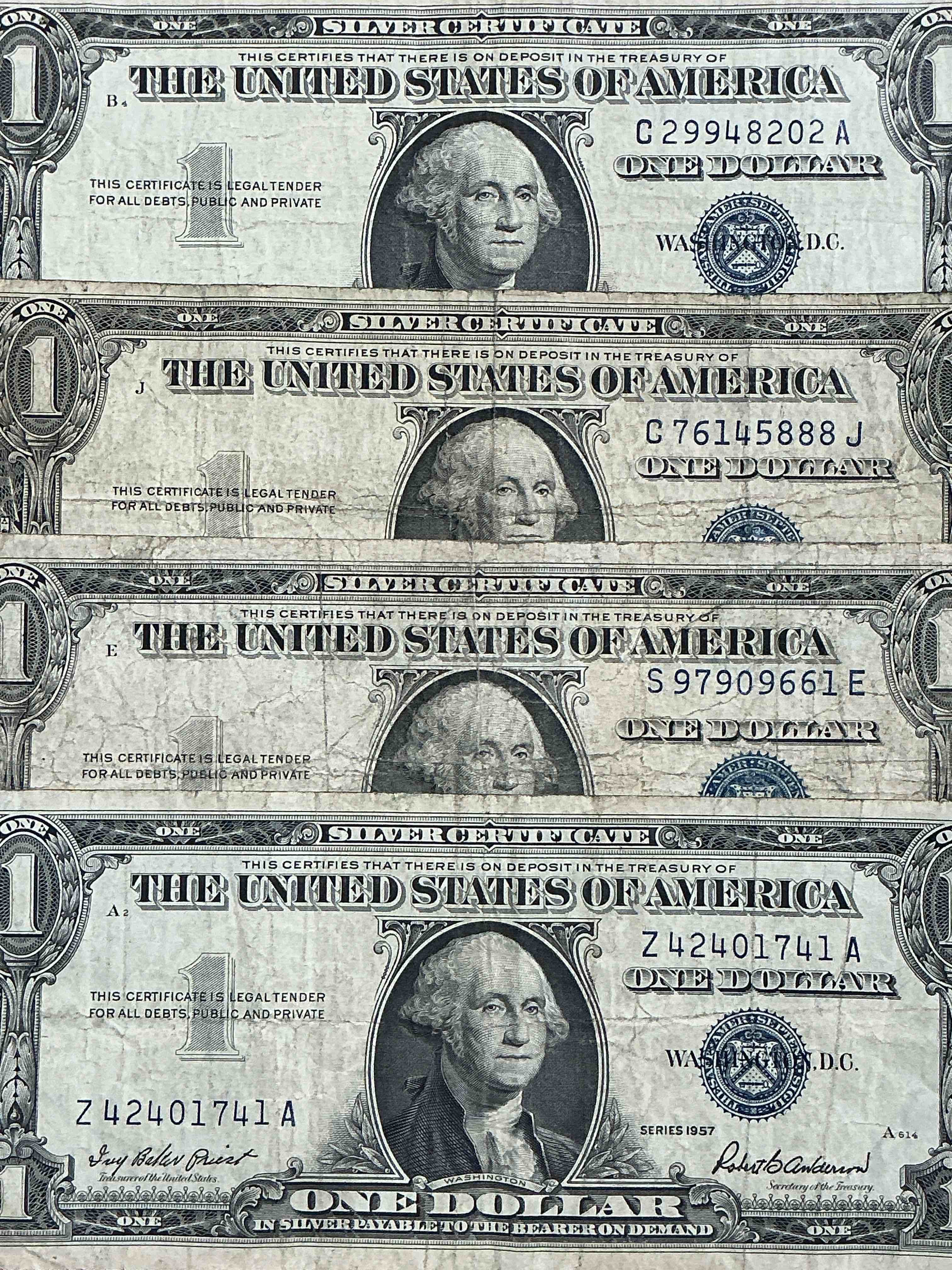 1957 & 1935 Silver Certificates! Did You Know That Prior To 1964 One Dollar U.S. Paper Money Was Actually Redeemable For Silver Dollars?! Wow How Times Have Changed! Silver Certificates Were Produced From 1878 To 1964 & Are Still Considered Legal Tender At Face Value. Here Are Gorgeous, Circulated 1935 & 1957 U.S. One Dollar Silver Certificate, With Highly Collectible "Blue Seal!* Own An Awesome Piece Of History!