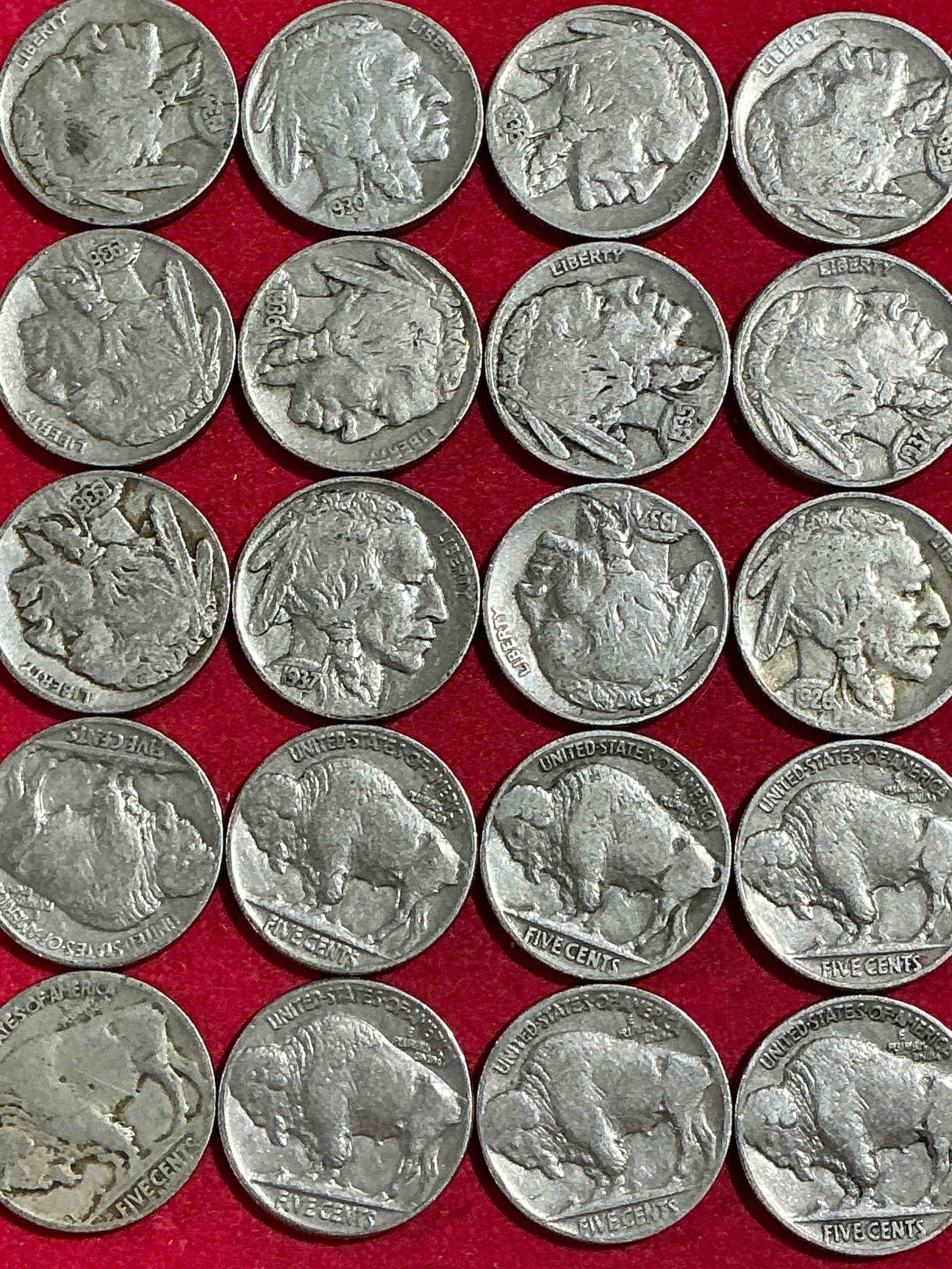 Historic Buffalo Nickels! Indian Head Buffalo Nickels Were Minted From 1913 To 1938 & Have Become A Favorite For Coin Collectors Around The World! Own Pieces Of American History With These Cool Indian Head Buffalo Nickels In Circulated Condition, Most With Visible Dates Which Is Very Rare For Buffalo Nickels!