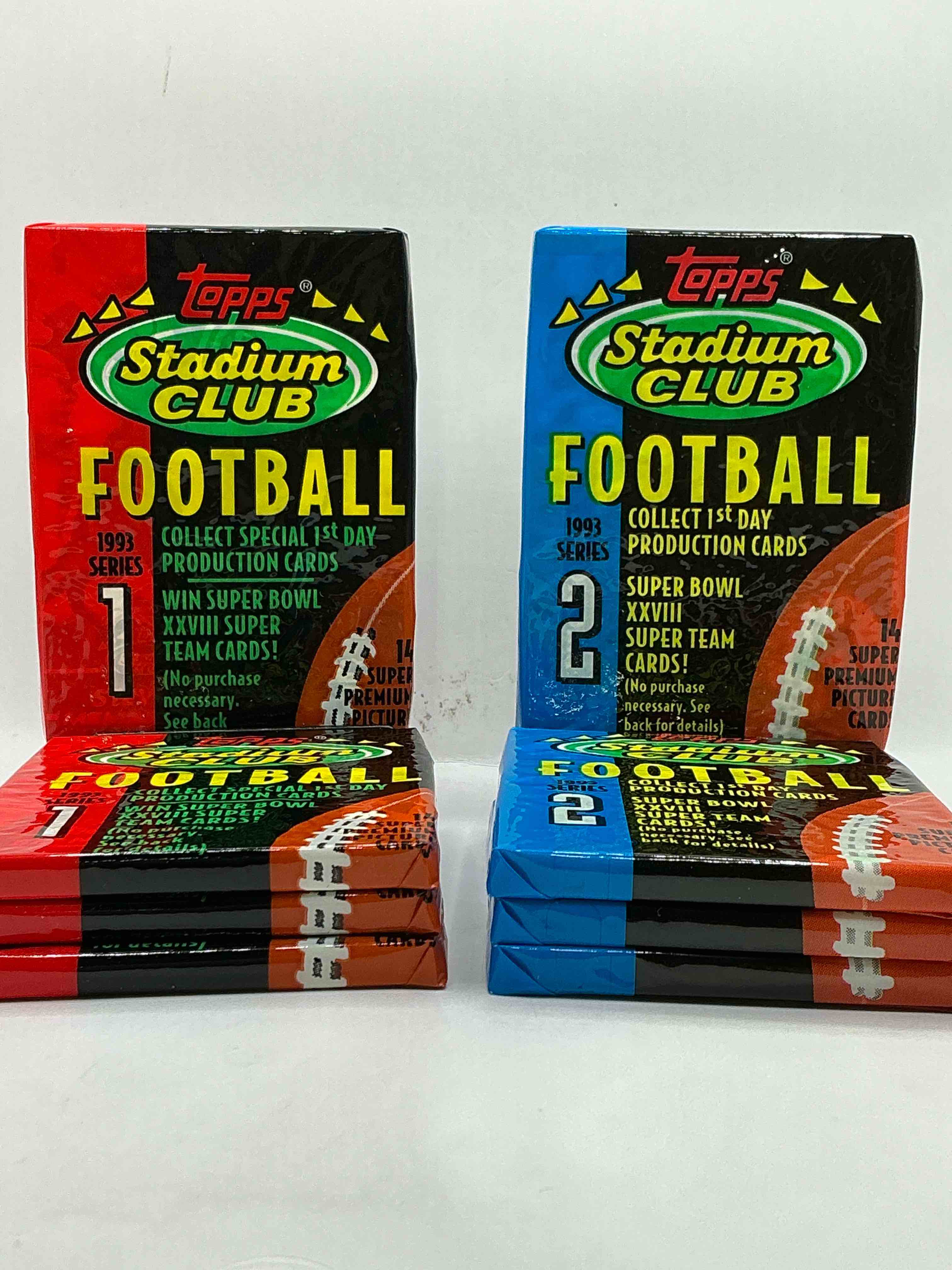wow! 1993 topps stadium club! nfl football sports card collectible sealed card pack, direct from original retail case! hard to find! search for deion sanders, joe montana, jerry rice & tons of early 90's stars! ‘93 topps football sealed packs come up for sale rarely anywhere... now's the chance!
