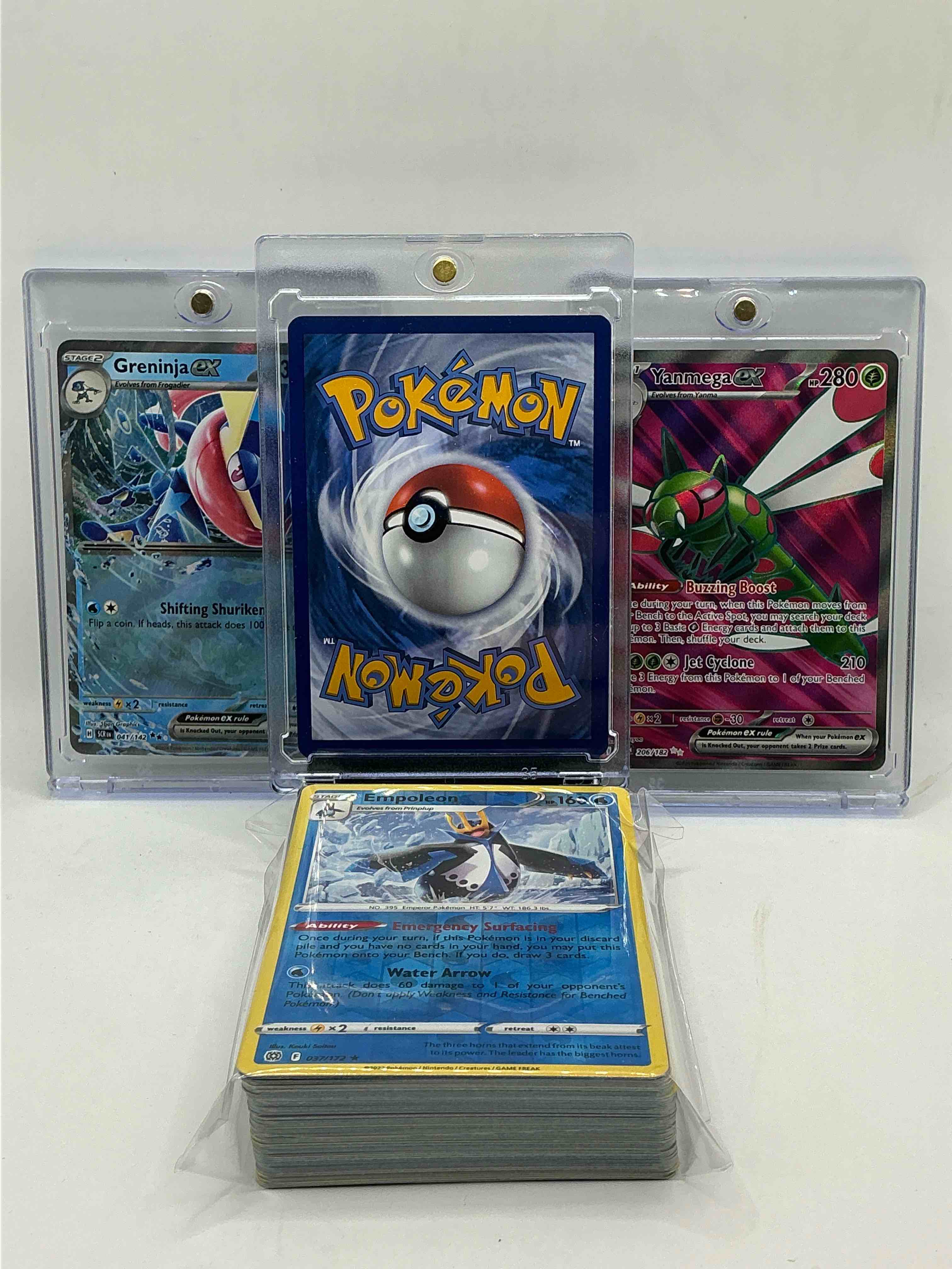 Condition photo showing New/Like New for pokémon palooza! charizard ex! greninja ex! yanmega ex! along with 50 other pokémon heroes, holos, legends & commons- including holographic cards, stage 2 cards, holos in all forms & more! also includes 36 non holo common/ uncommon basic & first stage cards trainers & energy too! perfect set for collectors & enthusiasts!