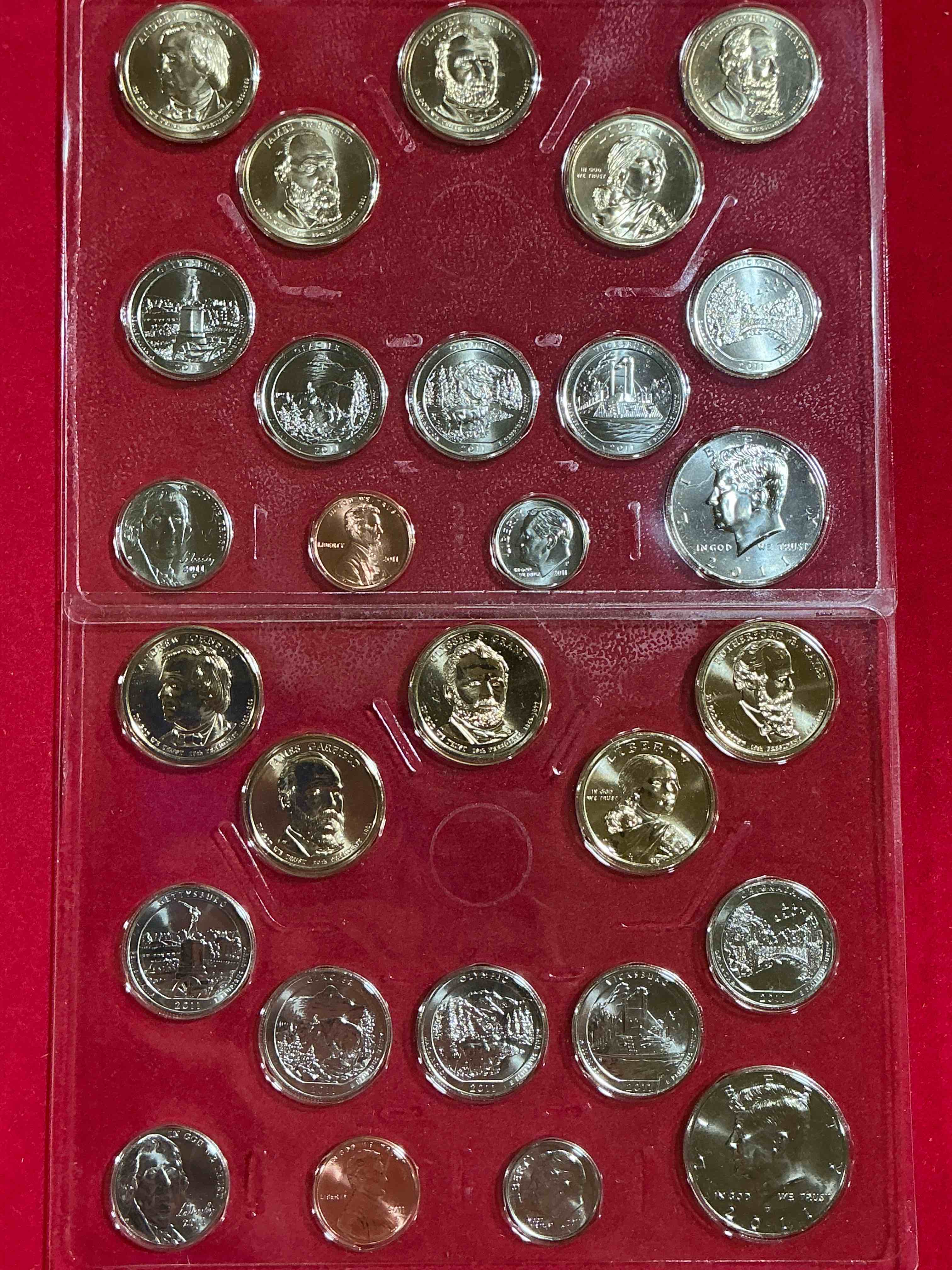 28 coin craziness! denver & philly mints! 2011 uncirculated mint set coins! includes half dollars, president dollar coins, dimes, nickels, pennies & quarters! cool coin collectible! 