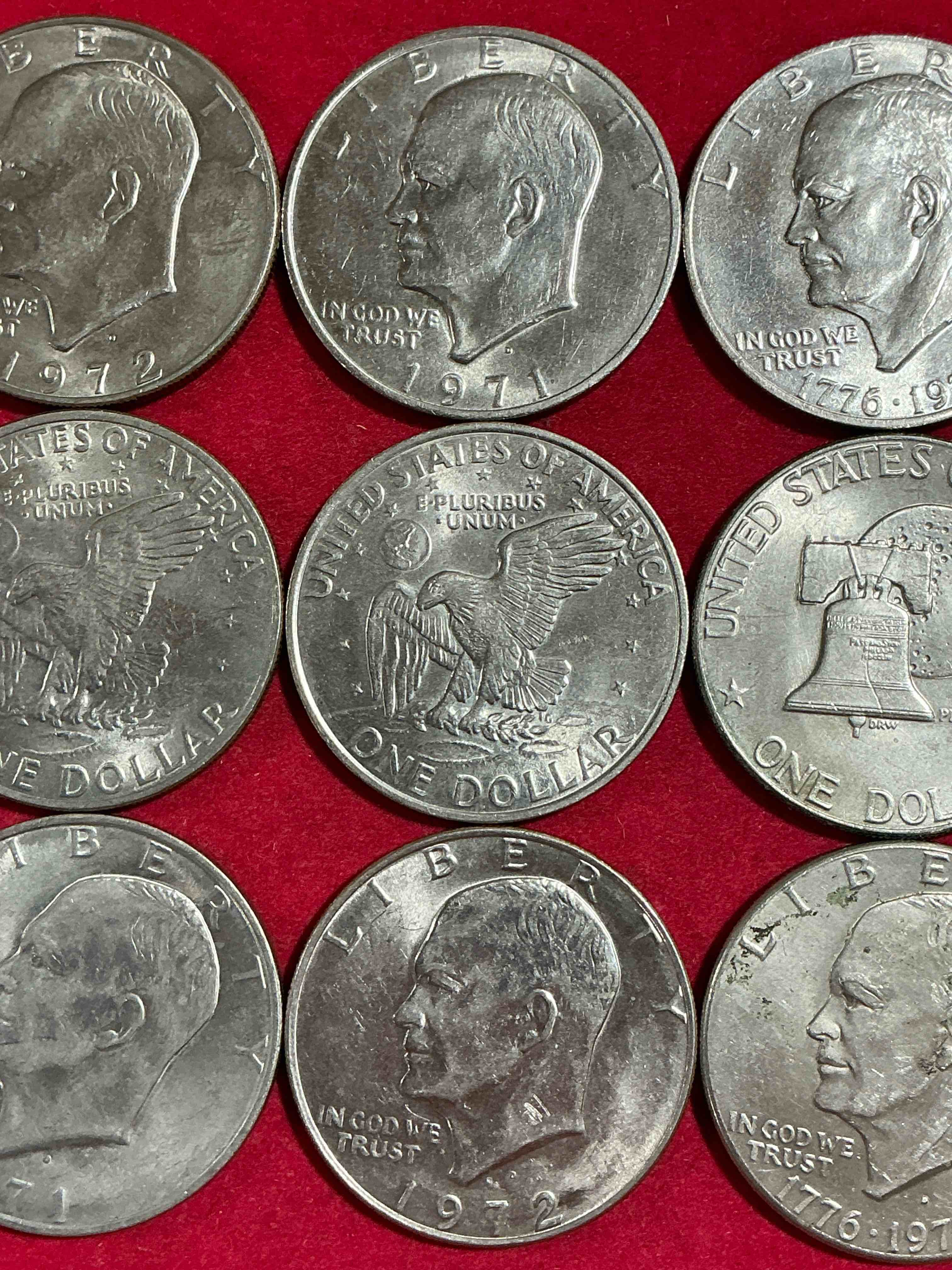 Eisenhower Dollars! Here’s 9 Circulated “Ike” Dollars! Up For Auction Are Ike One Dollar Coins From Different Years! 1976! Awesome Ike Dollars!