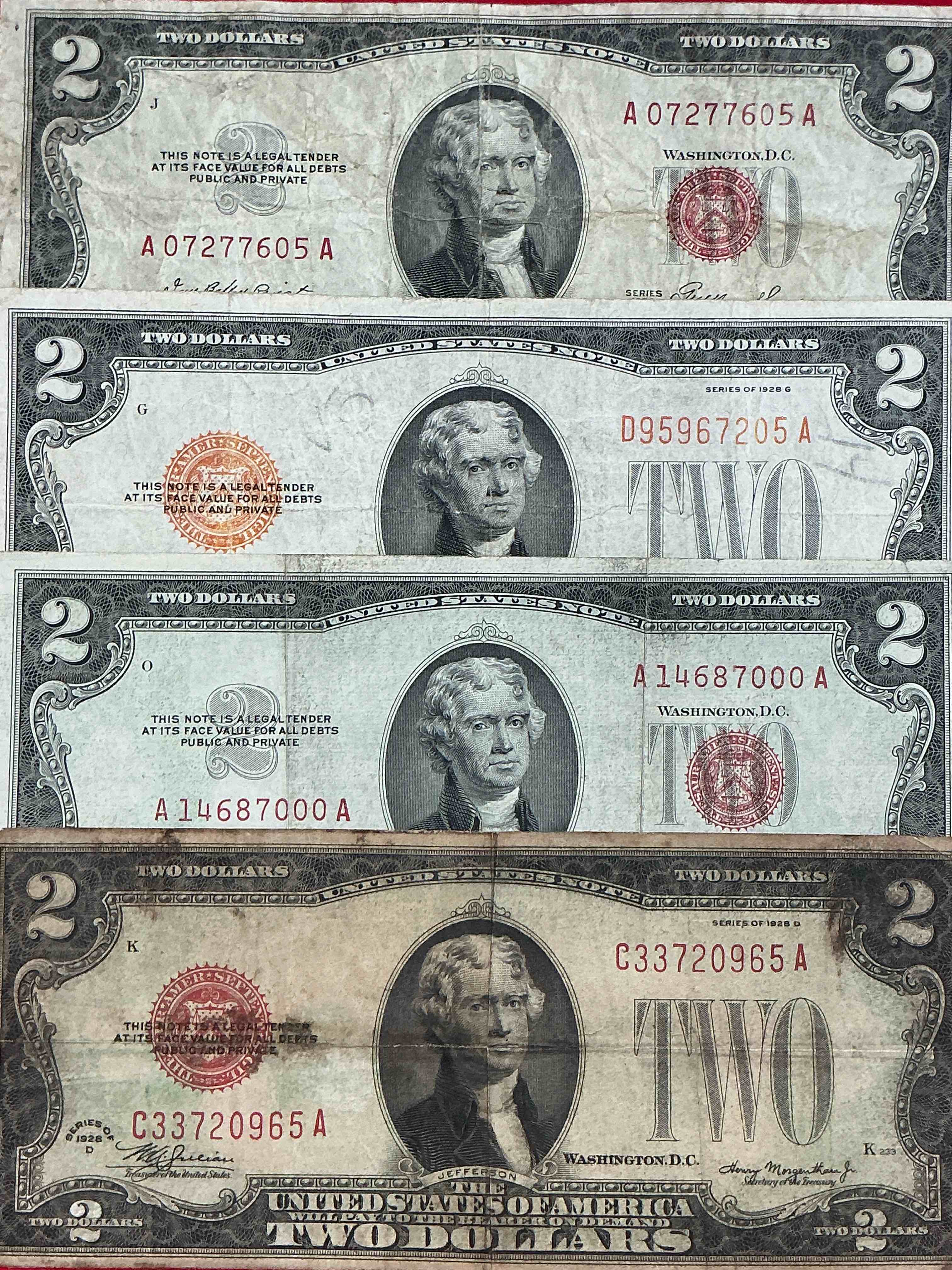 Rare Red Seal Two Dollar Bills! 1953 & 1963 Edition Paper Money! Check Out These Rare Bills, Perfect Addition To Any Collection!
