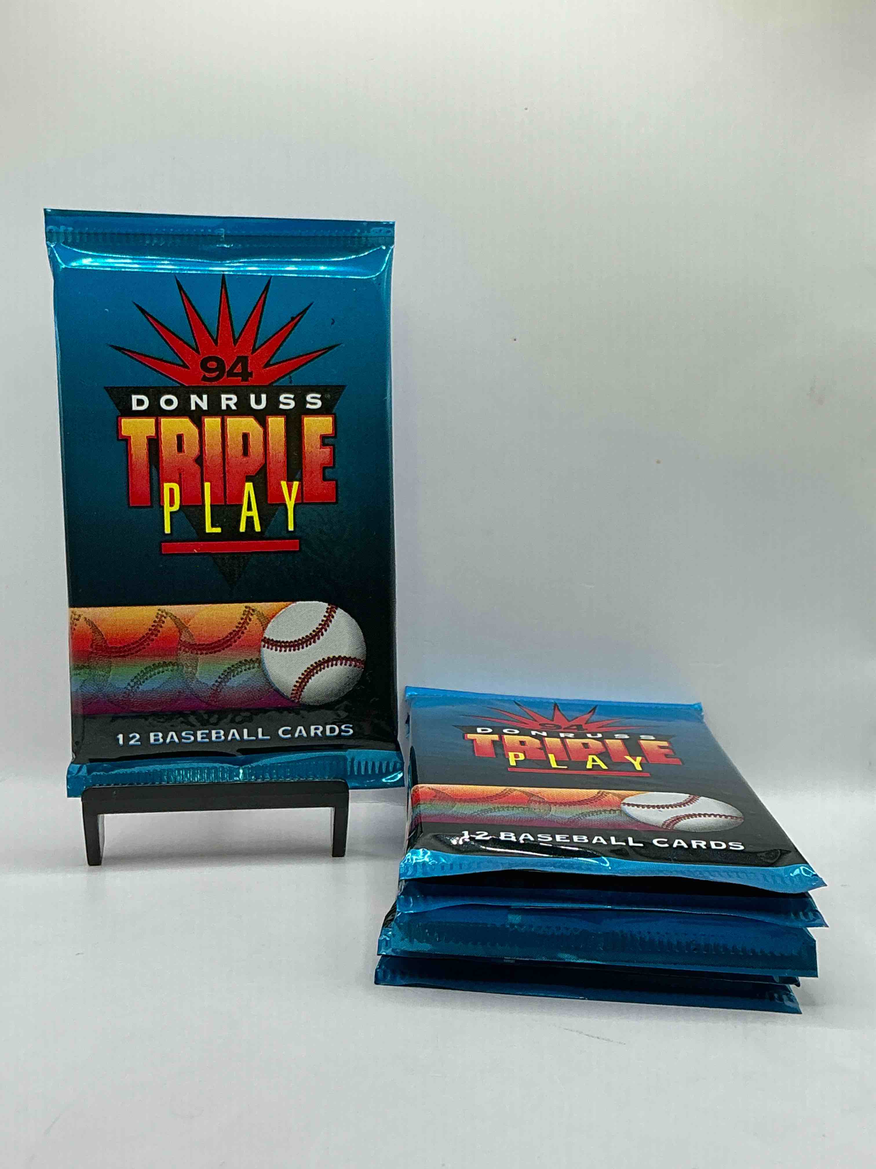 1994 donruss triple play mlb baseball 12 card packs! look for 1 ruboff game cards along with griffey jr, mcgwire, ryan & more! rare packs!