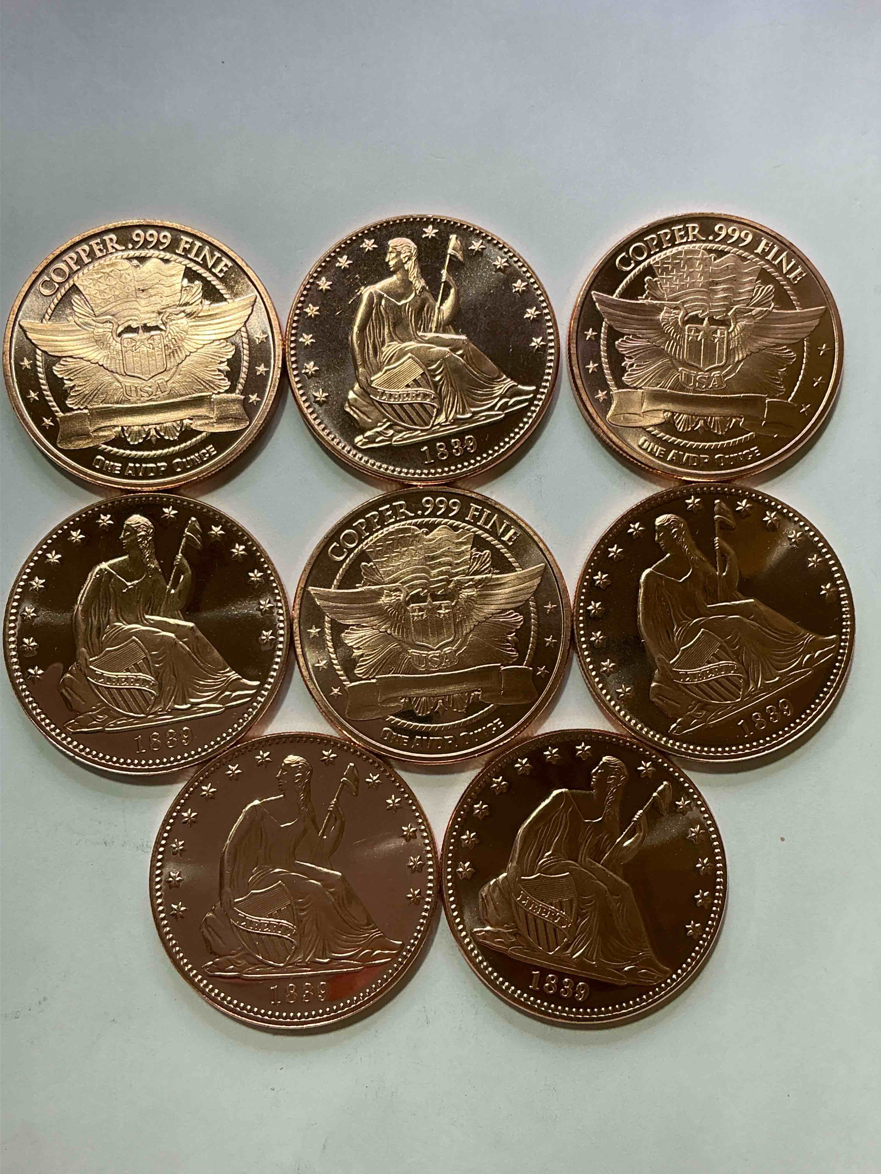 Condition photo showing New/Like New for copper craziness! 1oz copper commemorative coins! cool & rare designs! awesome american pure copper!