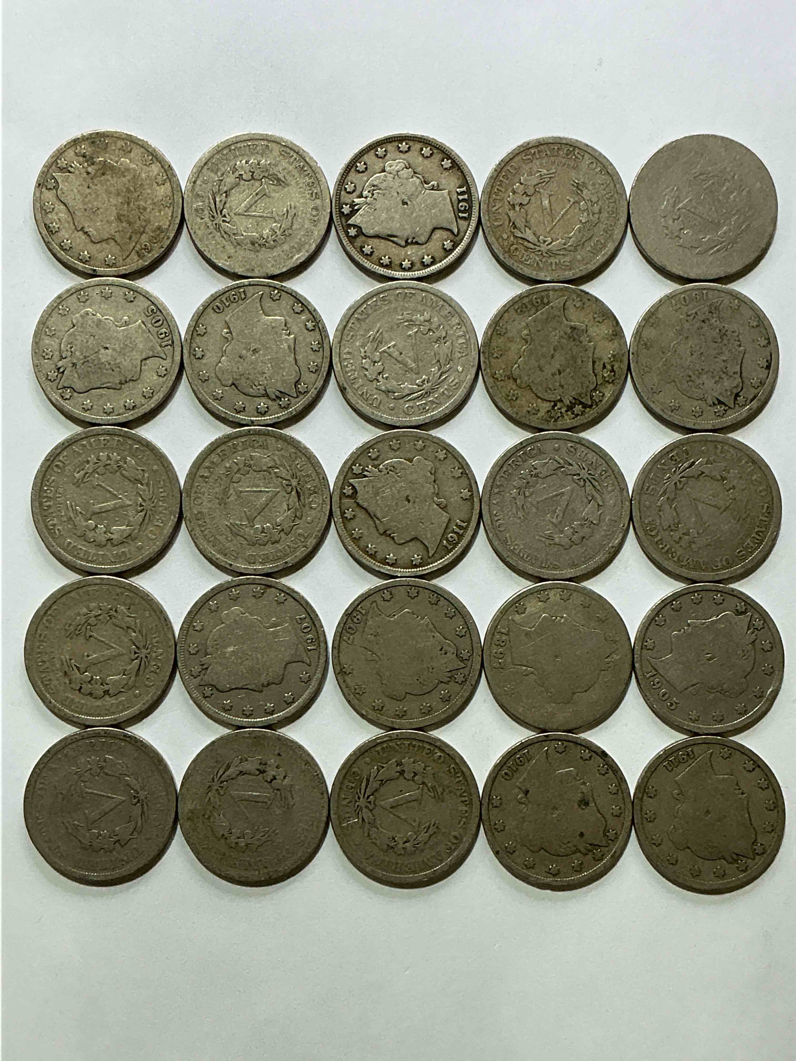 Condition photo showing Good Condition for antique u.s. v nickels! think of the history these coins have seen!, liberty head v nickels were minted up until 1913 & were the style of nickels before buffalo nickels. own some cool pieces of history! rare to see these coins with the "date on" in circulated condition!