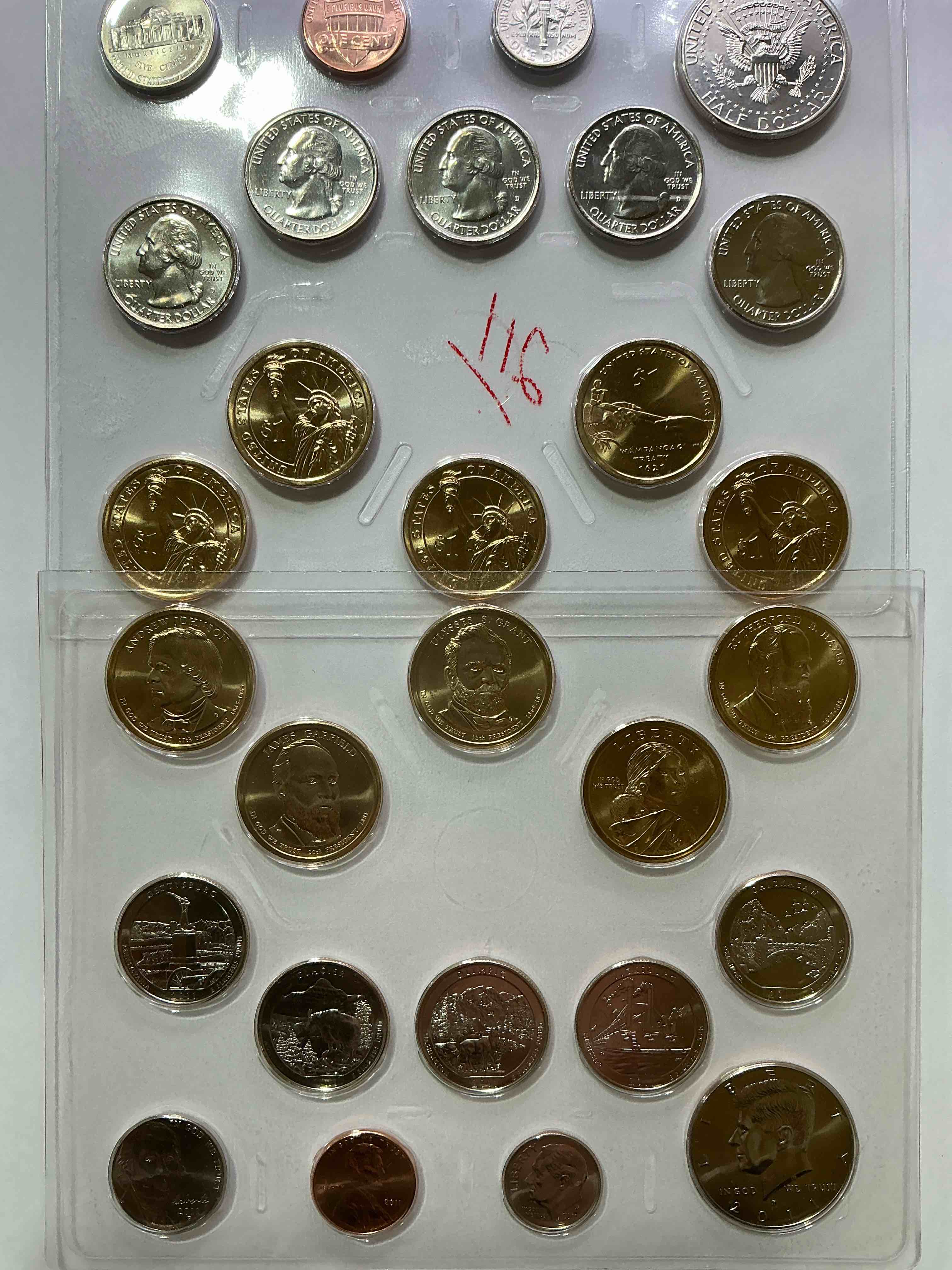 28 coin craziness! denver & philly mints! 2011 uncirculated mint set coins! includes half dollars, president dollar coins, dimes, nickels, pennies & quarters! cool coin collectible! 
