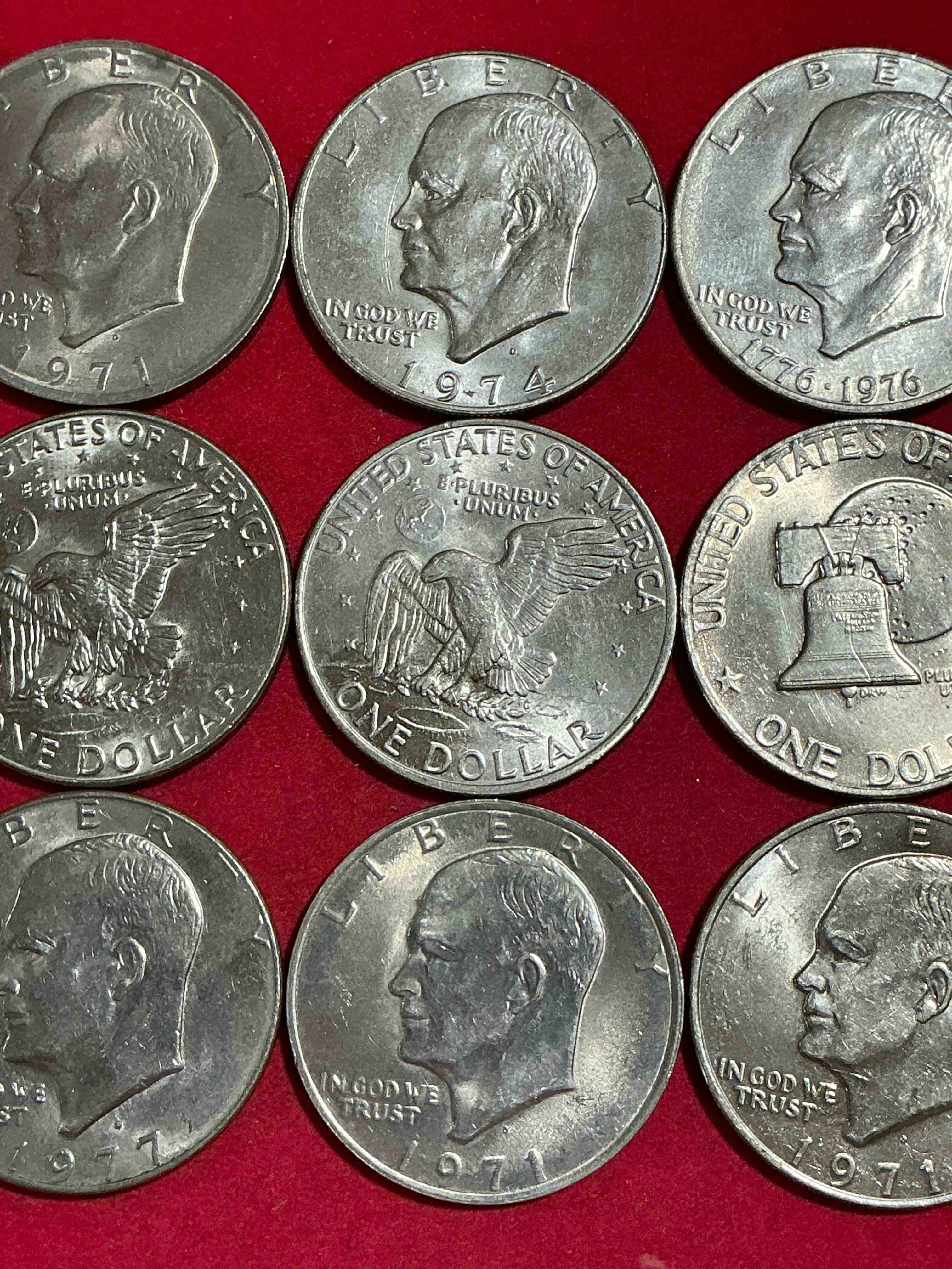 Eisenhower Dollars! Here’s 9 Circulated “Ike” Dollars! Up For Auction Are Ike One Dollar Coins From Different Years! 1976! Awesome Ike Dollars!