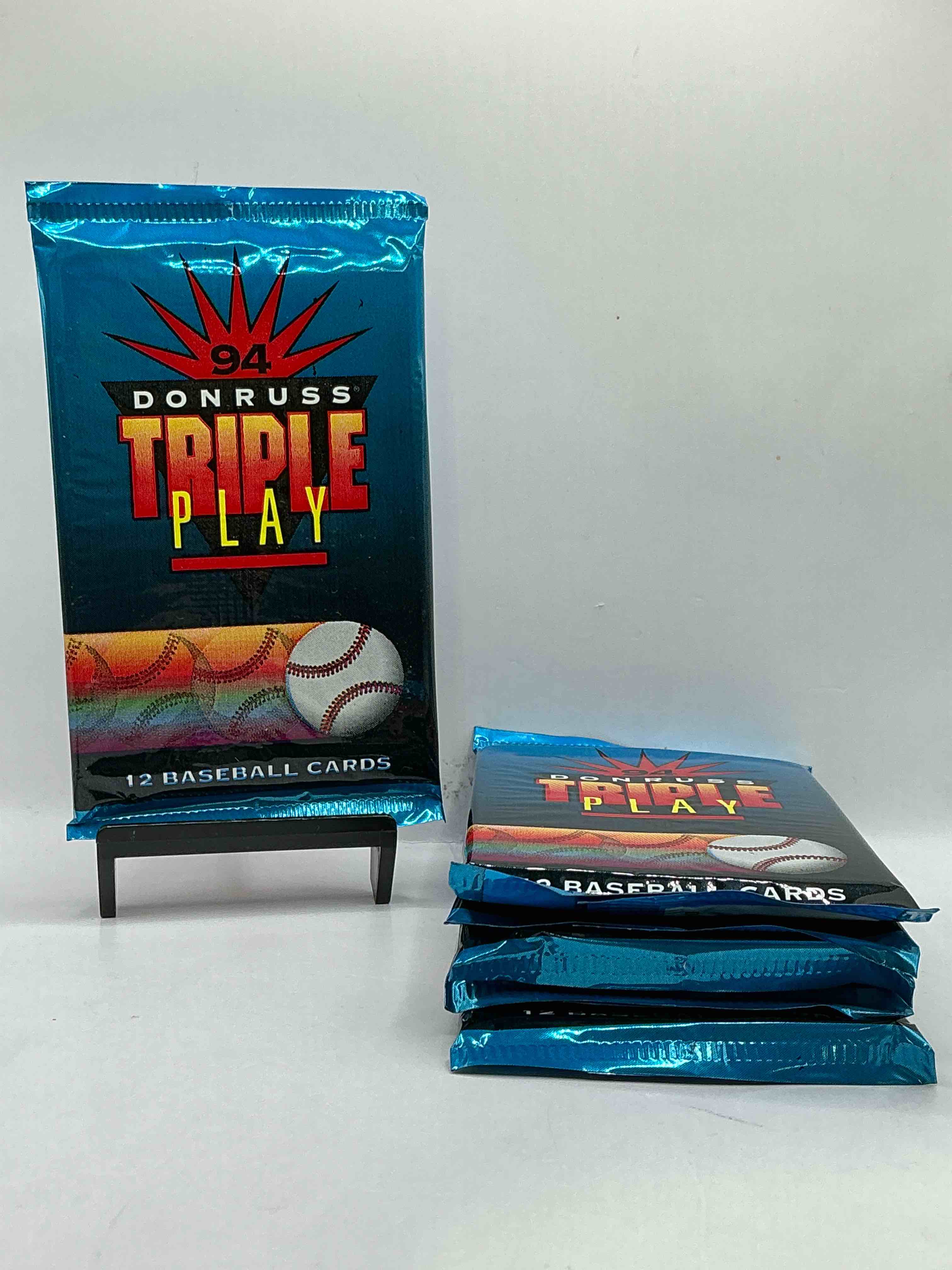 1994 donruss triple play mlb baseball 12 card packs! look for 1 ruboff game cards along with griffey jr, mcgwire, ryan & more! rare packs!