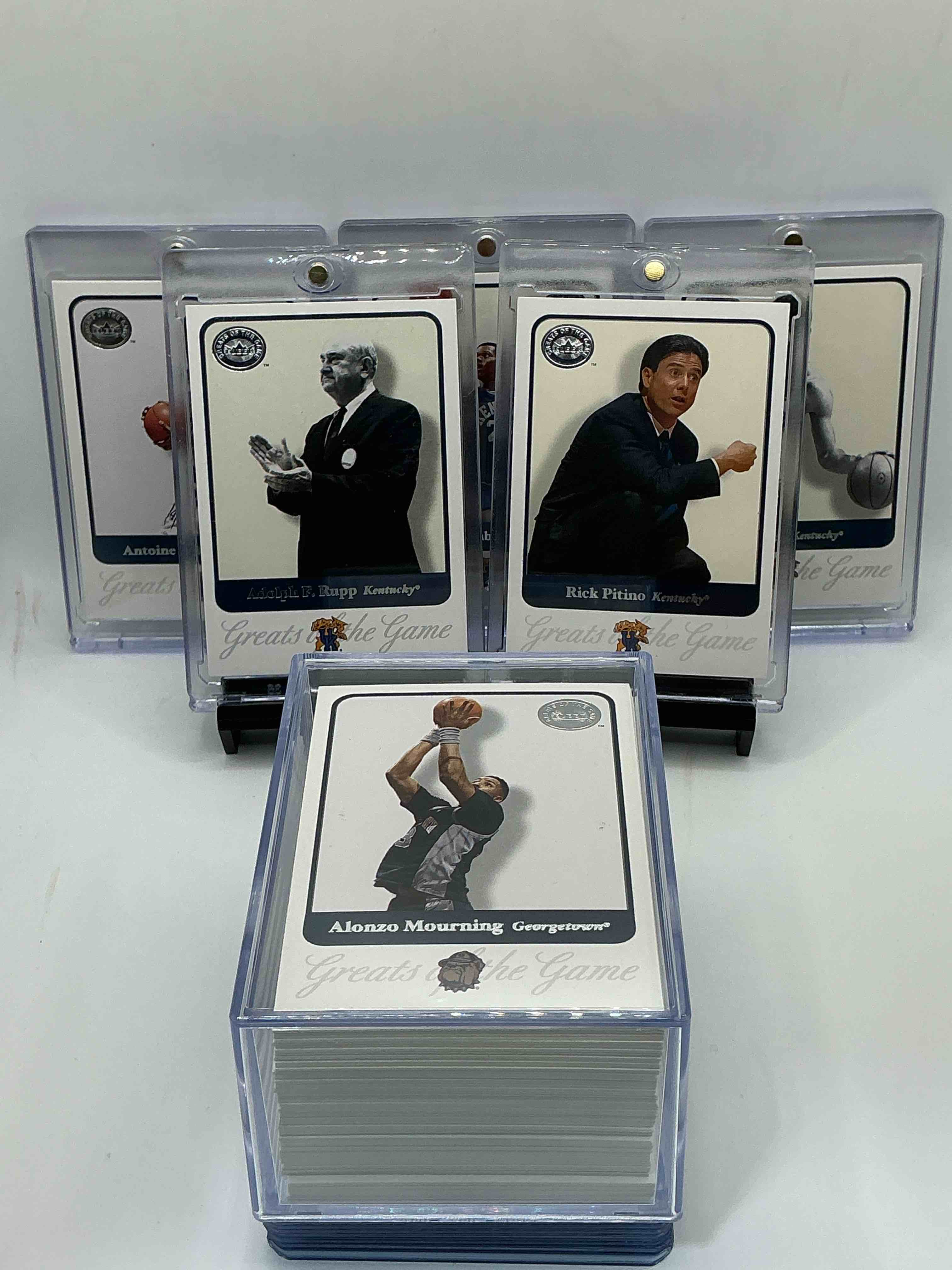 ultra rare basketball! 2001 fleer/skybox “greats of the game” complete 84 card set, excellent condition! all cards sleeved in protective cases! this rare set includes the greatest college players of all time, men & women! a serious collectors item almost impossible to find complete & in this great condition!