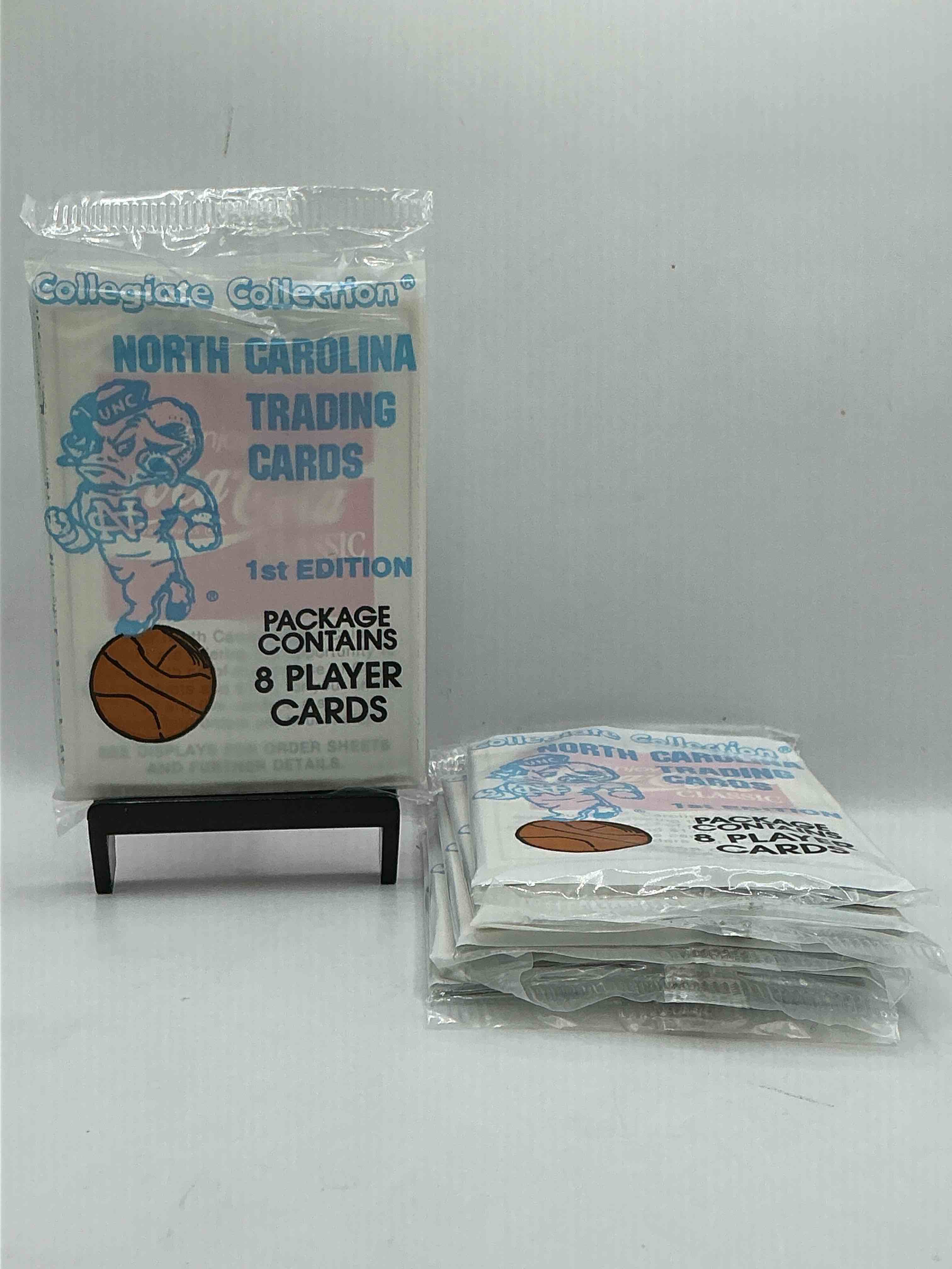 michael jordan! 1989 university of north carolina trading cards 1st edition 8 cards per pack! look for the goat michael jordan cards, maybe even more than one! only one way to find out!