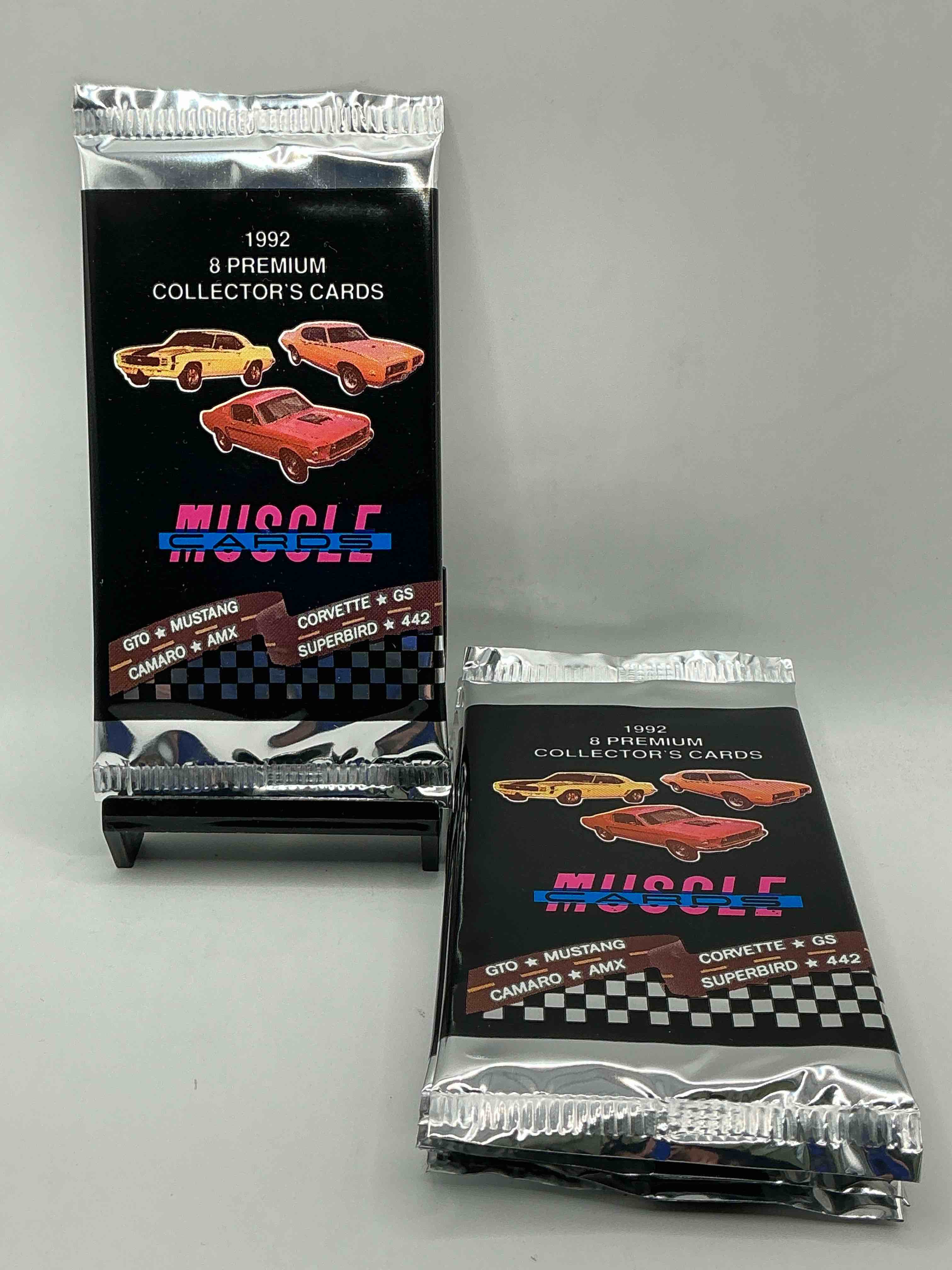 genuine american muscle 1992 premium collector cards! 8 cards per pack! gto! corvette! amx! mustang! gx! so many more! wow!
