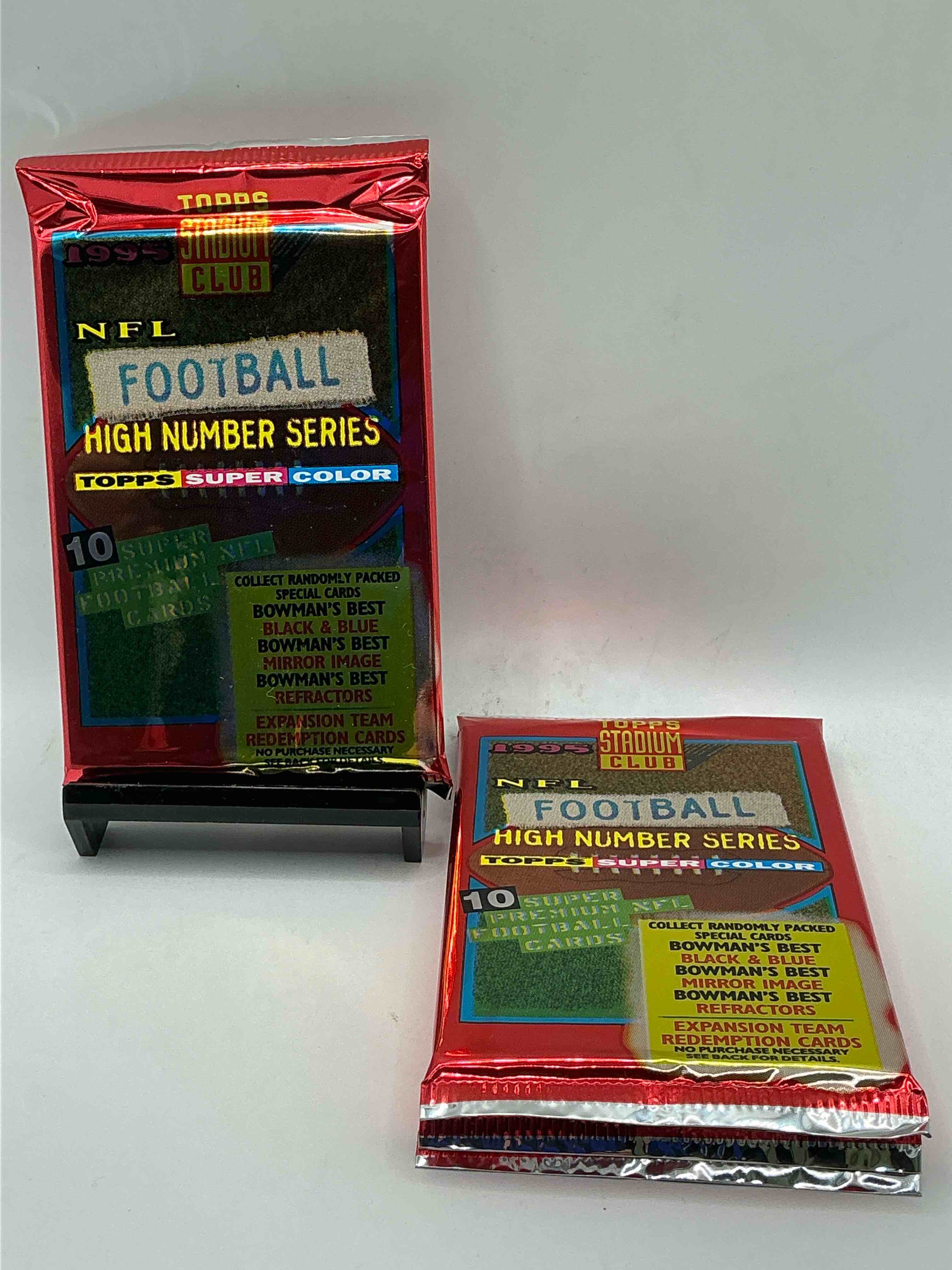 1995 nfl football high number series topps stadium club super color! 10 super nfl football cards! collect randomly packed cards, bowman’s best, black & blue, mirror image, refractors & more! rare packs!