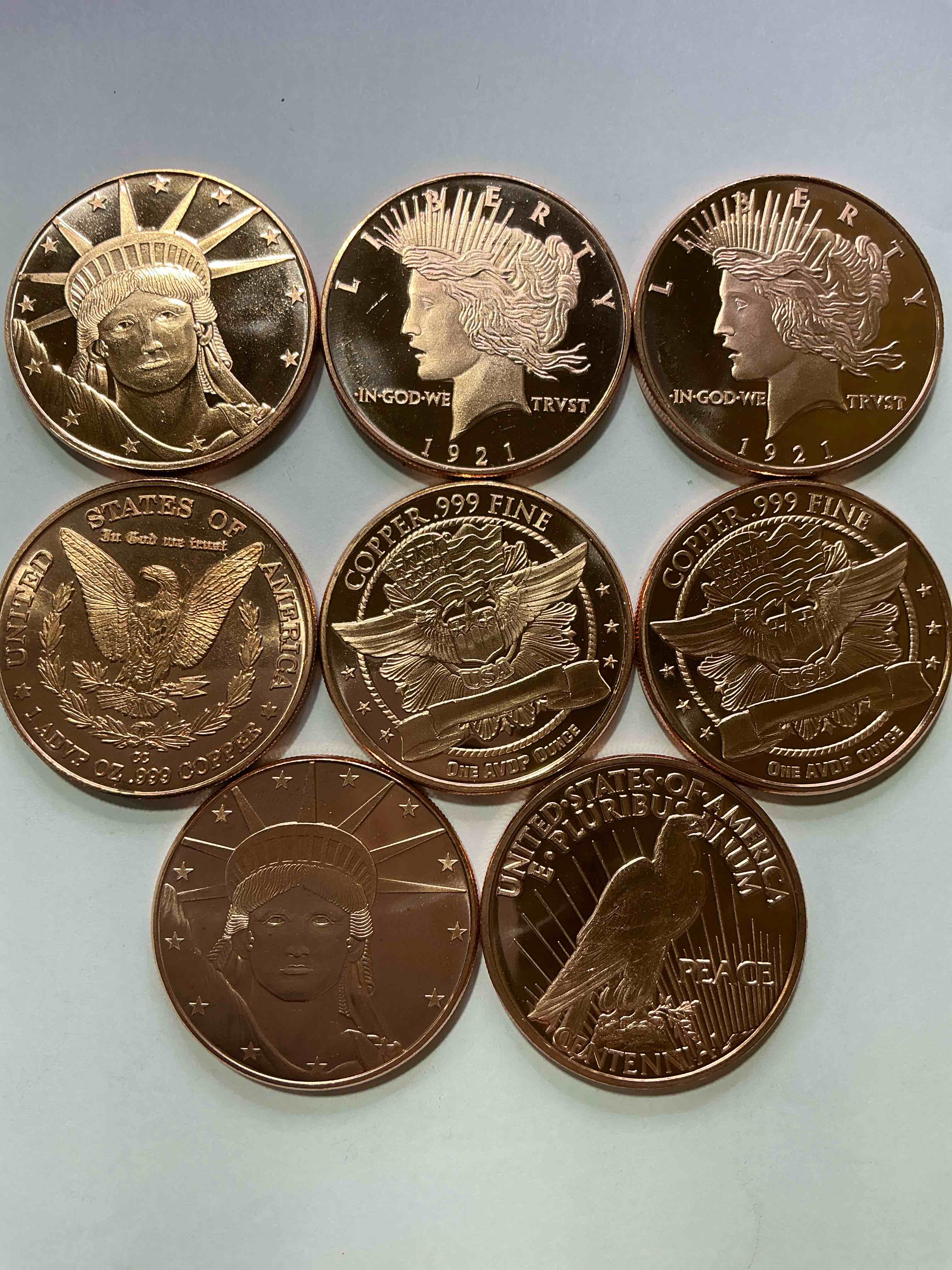 copper commemorative coins! awesome coin collectible made of pure .999 percent copper, all with cool designs! wow!