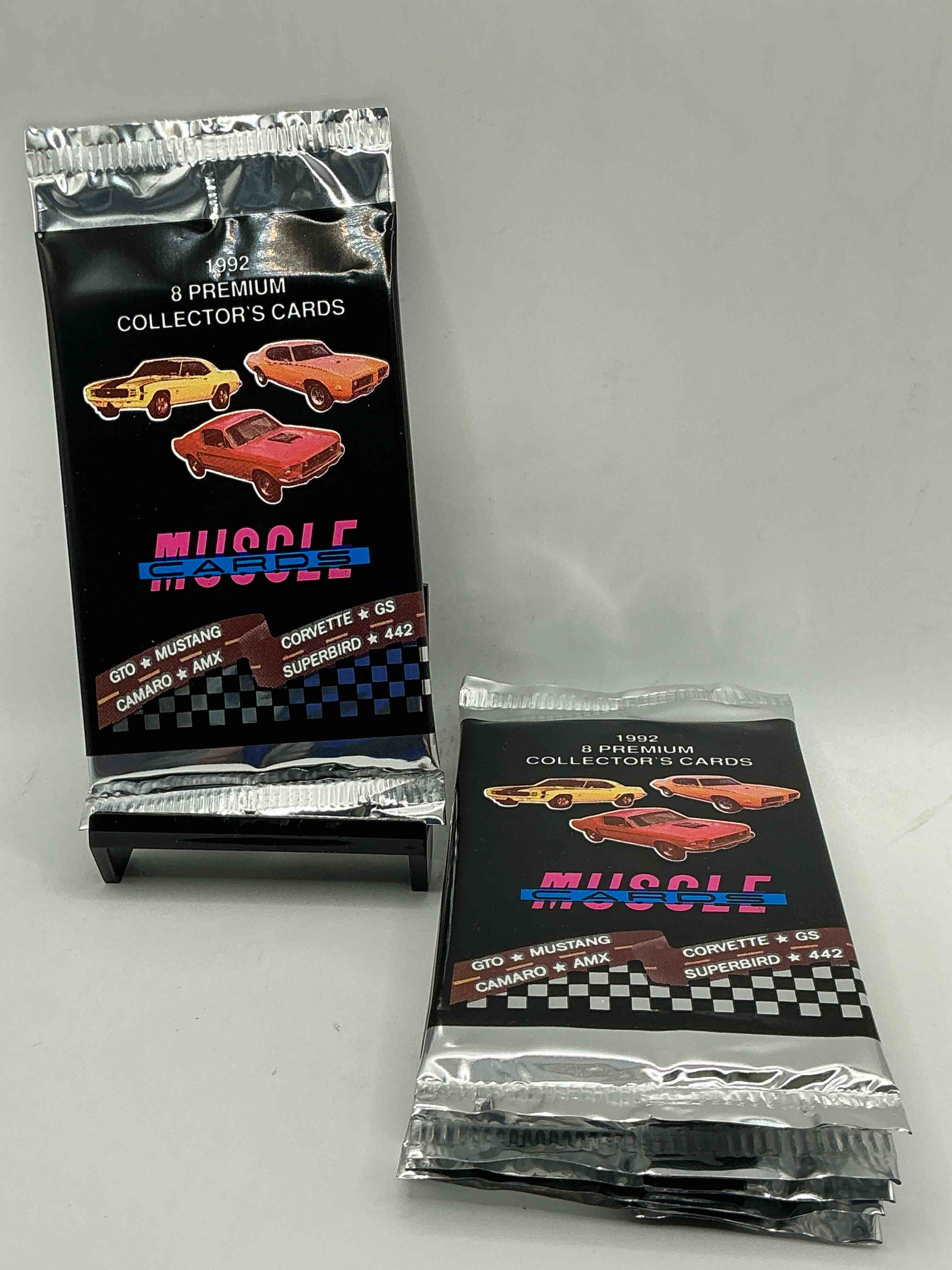genuine american muscle 1992 premium collector cards! 8 cards per pack! gto! corvette! amx! mustang! gx! so many more! wow!