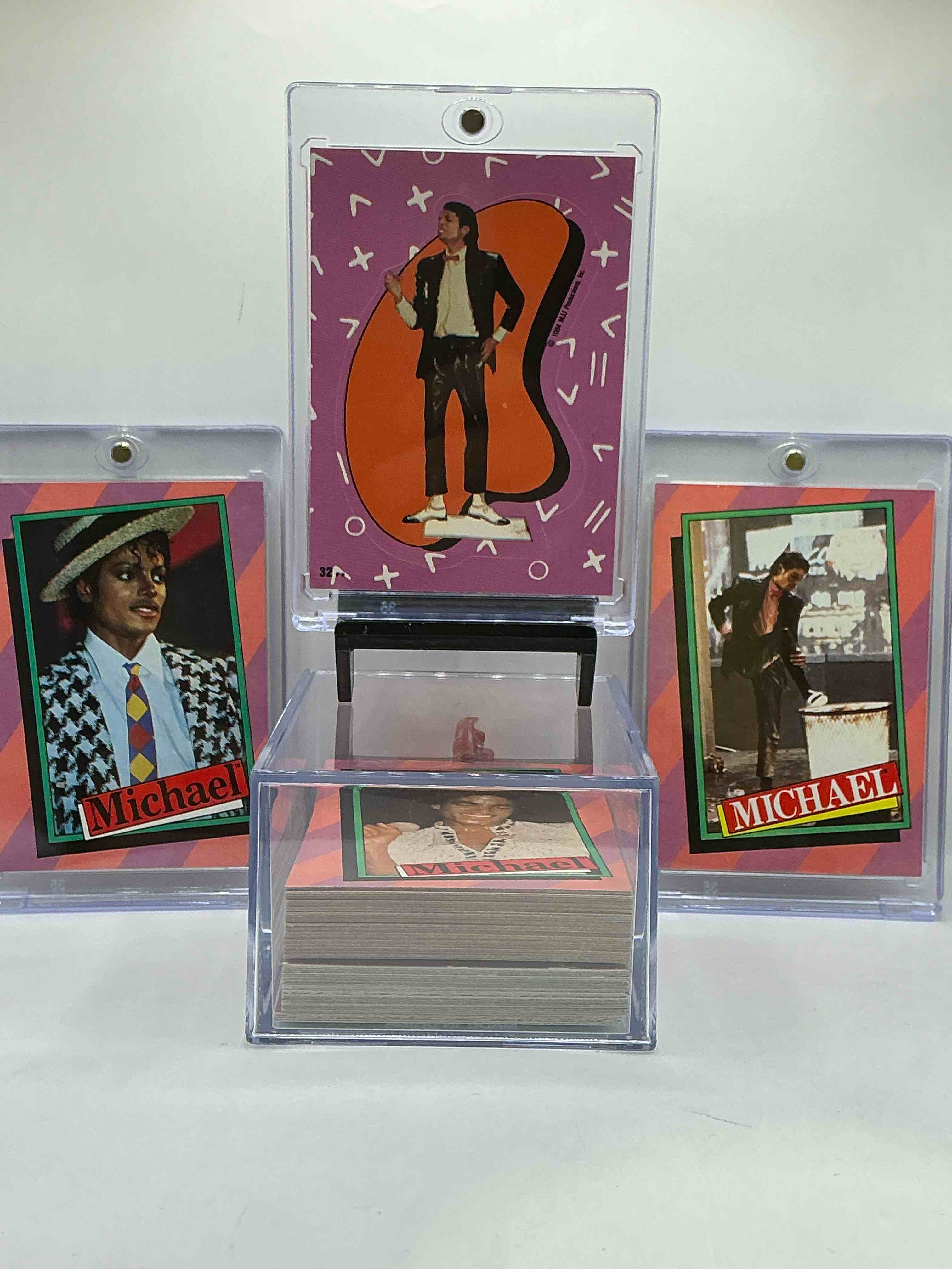 1984 complete rock history, ultra rare! all 66 pieces together! complete 1984 michael jackson trading card & sticker set, in great condition! super rare to find all 33 cards & 33 stickers together! own a serious collection of rock n roll history!