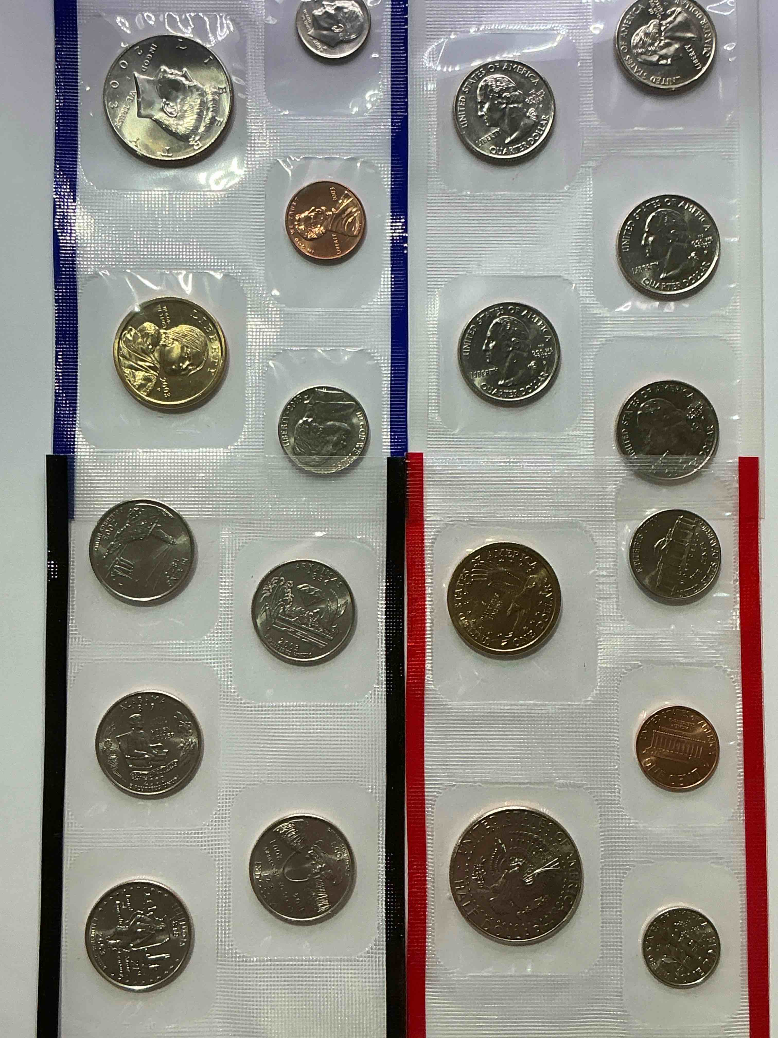 2003 uncirculated mint coins! 20 coins from philadelphia & denver! 20 coin uncirculated lot, with state quarters, nickels, half dollars, dimes, pennies & more! uncirculated coin craziness!