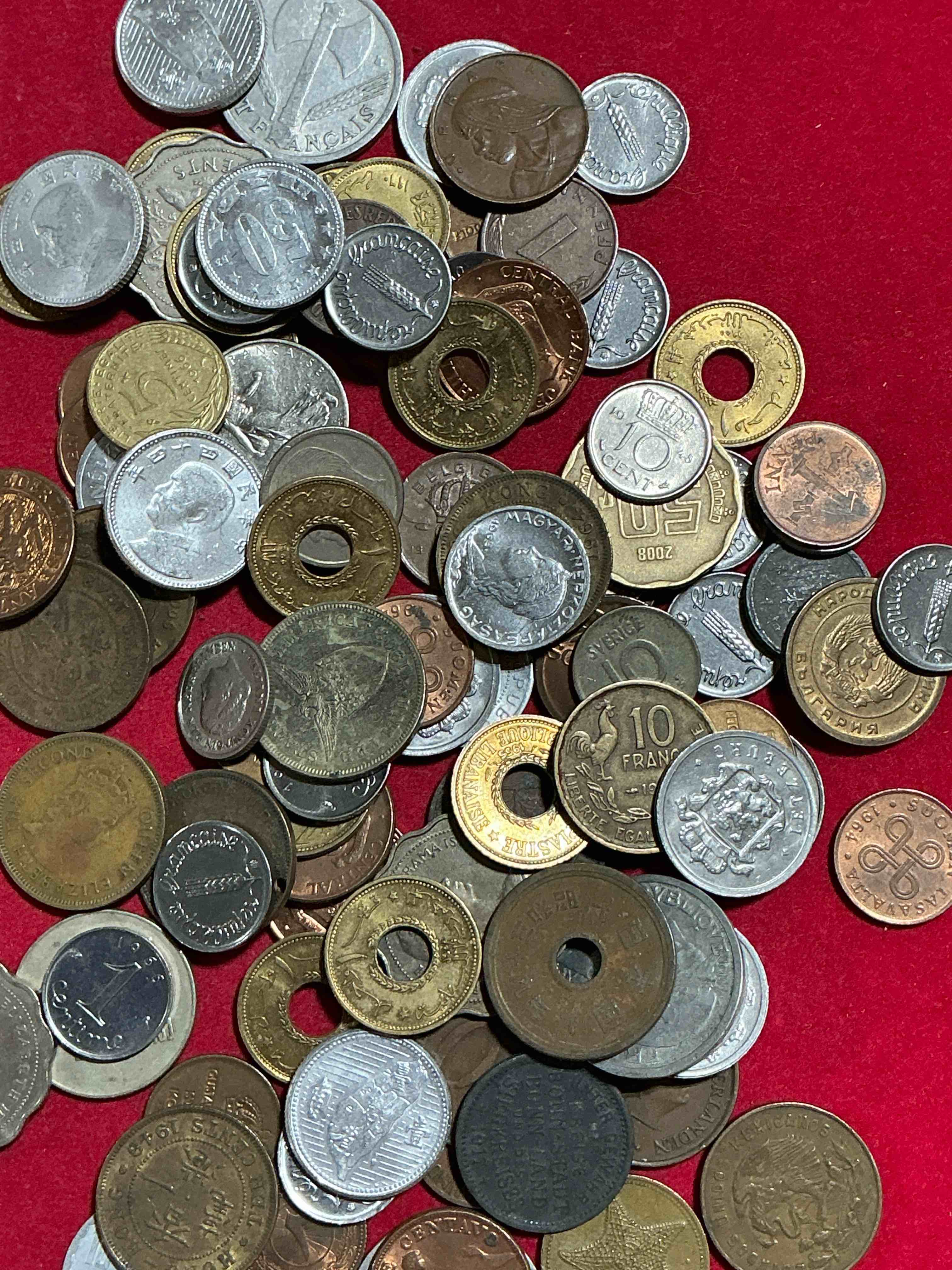 Condition photo showing Good Condition for world coins, antique & vintage! each lot is unique! many different years, countries, sizes & exotic places. this cool collection of antique coins from around the world is loads of fun! have fun identifying each coin & country as a great educational tool! a great investment too!