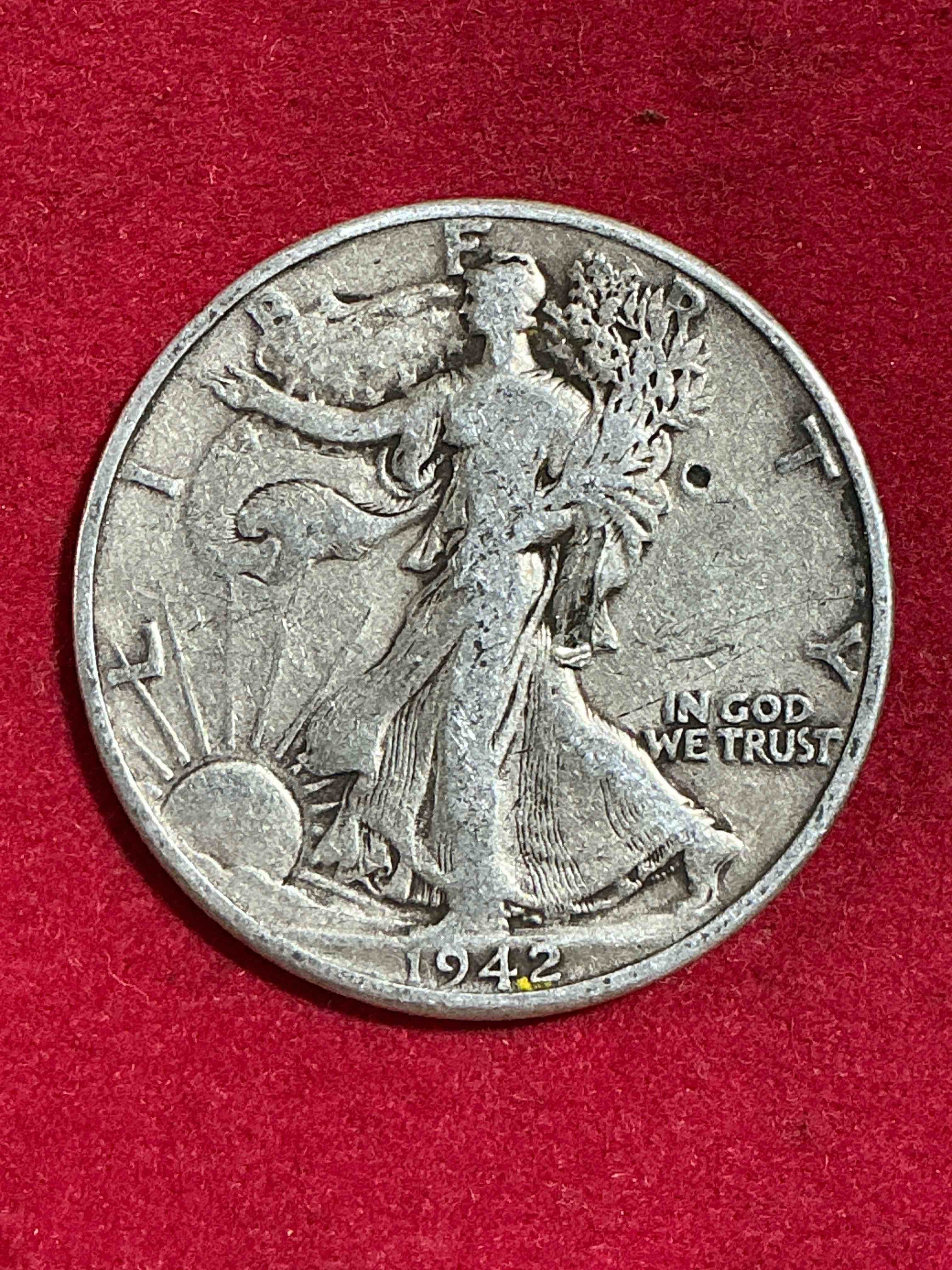 World War II Era Silver! Antique U.S. Silver! Liberty Walking Silver Fine U.S. Silver Half Dollar! This Striking Half Dollars Were Minted From 1916-1947 & Have Become Some Of The Most Collectible Coins In History! Here Is A Striking Appears Uncirculated Example From 1942! Liberty Walking Coins Are 90% Fine U.S. Silver, A Great Investment In Precious Metal!