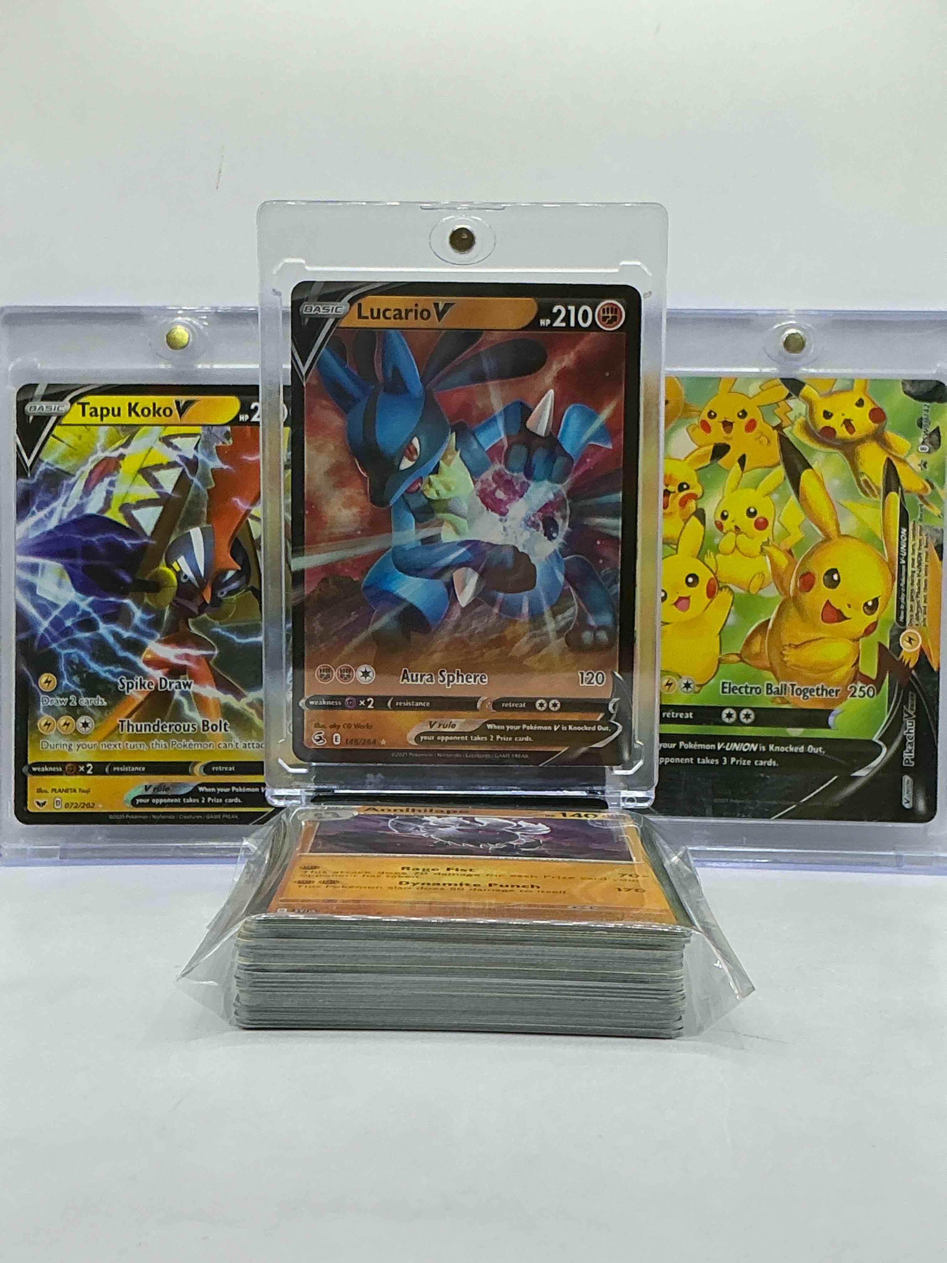 Lucario V & Pikachu V Union! Wow! Pokémon PARTY! Along With 50 Other Pokémon Heroes, Holos, Legends & Commons- Including Holographic Cards, Stage 2 Cards, Holos In All Forms & More! Also Includes 36 Non Holo Common/ Uncommon Basic & First Stage Cards Trainers & Energy Too! Perfect Set For Collectors & Enthusiasts!