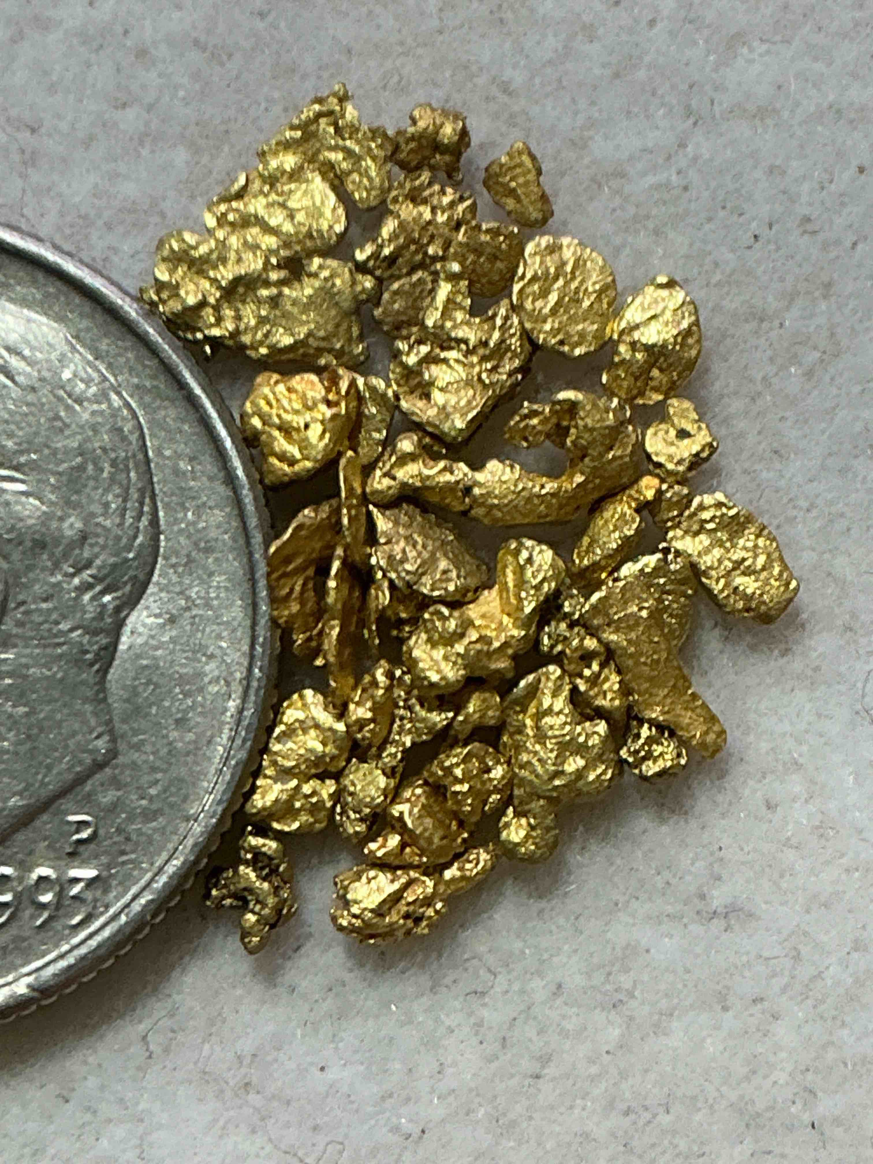 Condition photo showing New/Like New for genuine gold nuggets! gold nuggets fresh from prospecting north carolina mountains, total weight of all nuggets is approximately one gram. these gold nuggets typically test at between approx 22-24 karat. gold in raw, prospected form is extremely hard to find & much rarer than any refined form. get in on the gold craze... gold has increased in value over 40% since 2025! u.s. dime for size reference only (not included). gold vile in image included. own genuine, gold nuggets!