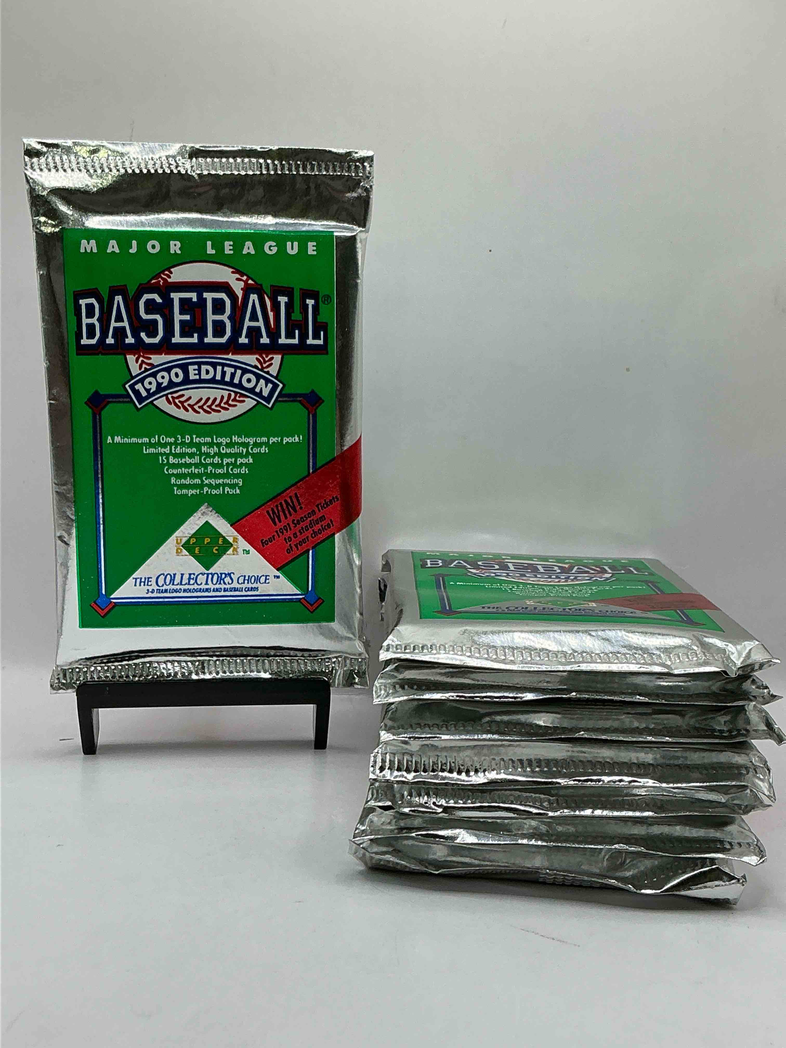 1990 Upper Deck Baseball Unopened Sports Trading Card Packs! Direct From Original Box! Look For Possible Collector's 3D Team Logo Card! As Well As Early Ken Griffey Jr. Cards!