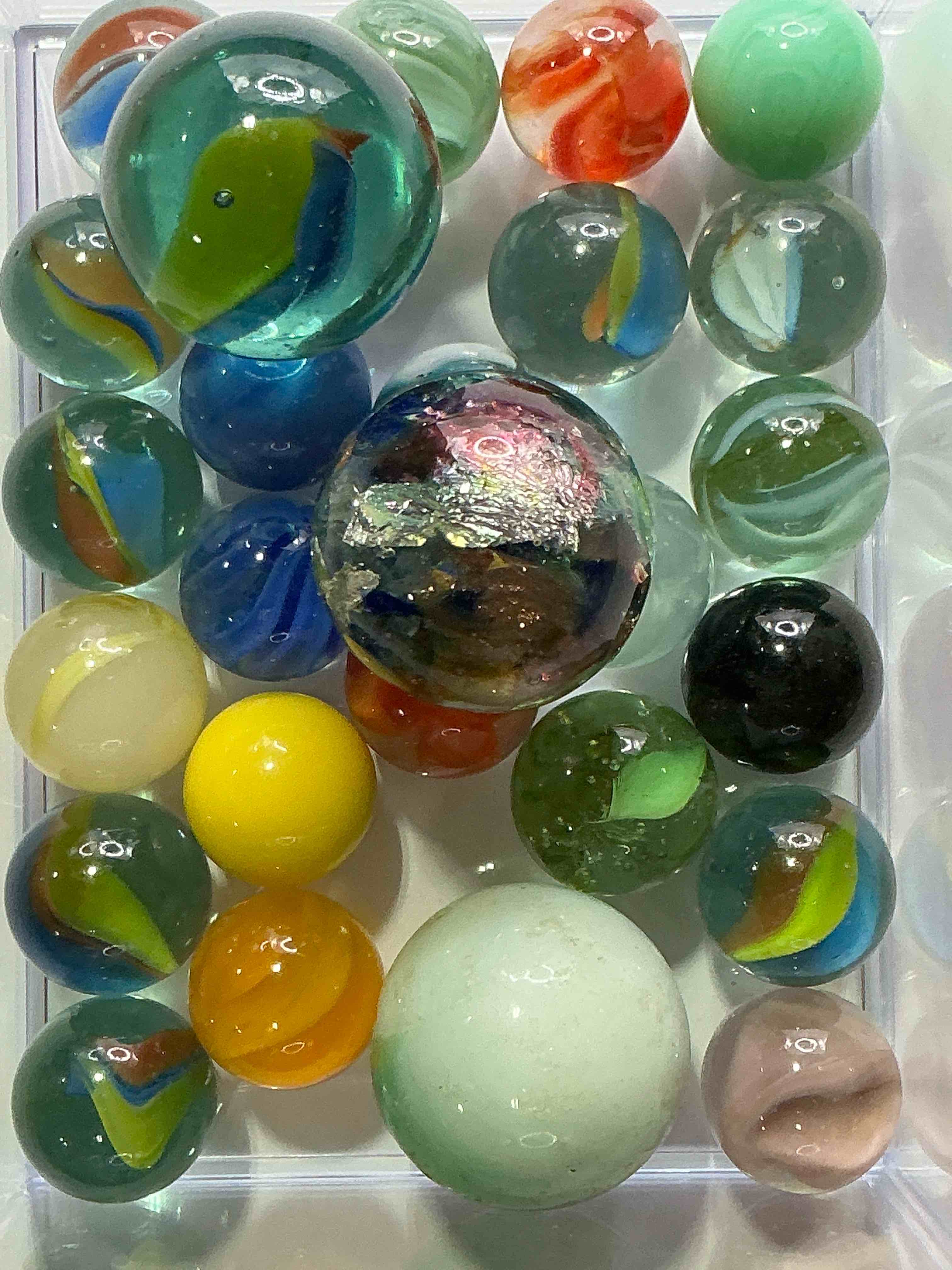 antique glass marbles! genuine stunning marbles lot, all marbles made between the years 1925-1965 & made with uranium! many are great depression era & even earlier! gorgeous, authentic pieces of history!  