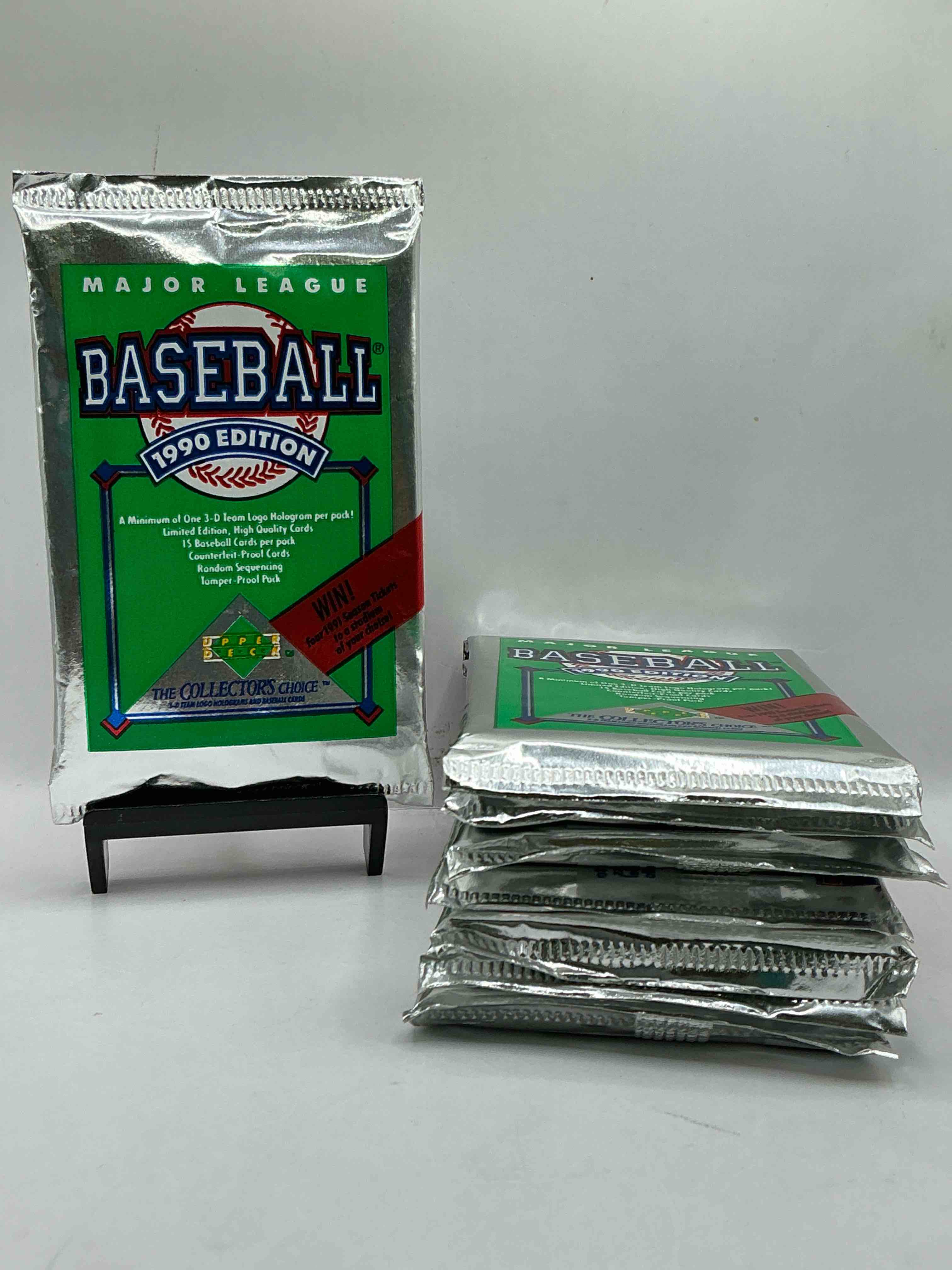 1990 upper deck baseball unopened sports trading card packs! direct from original box! look for possible collector's 3d team logo card! as well as early ken griffey jr. cards!