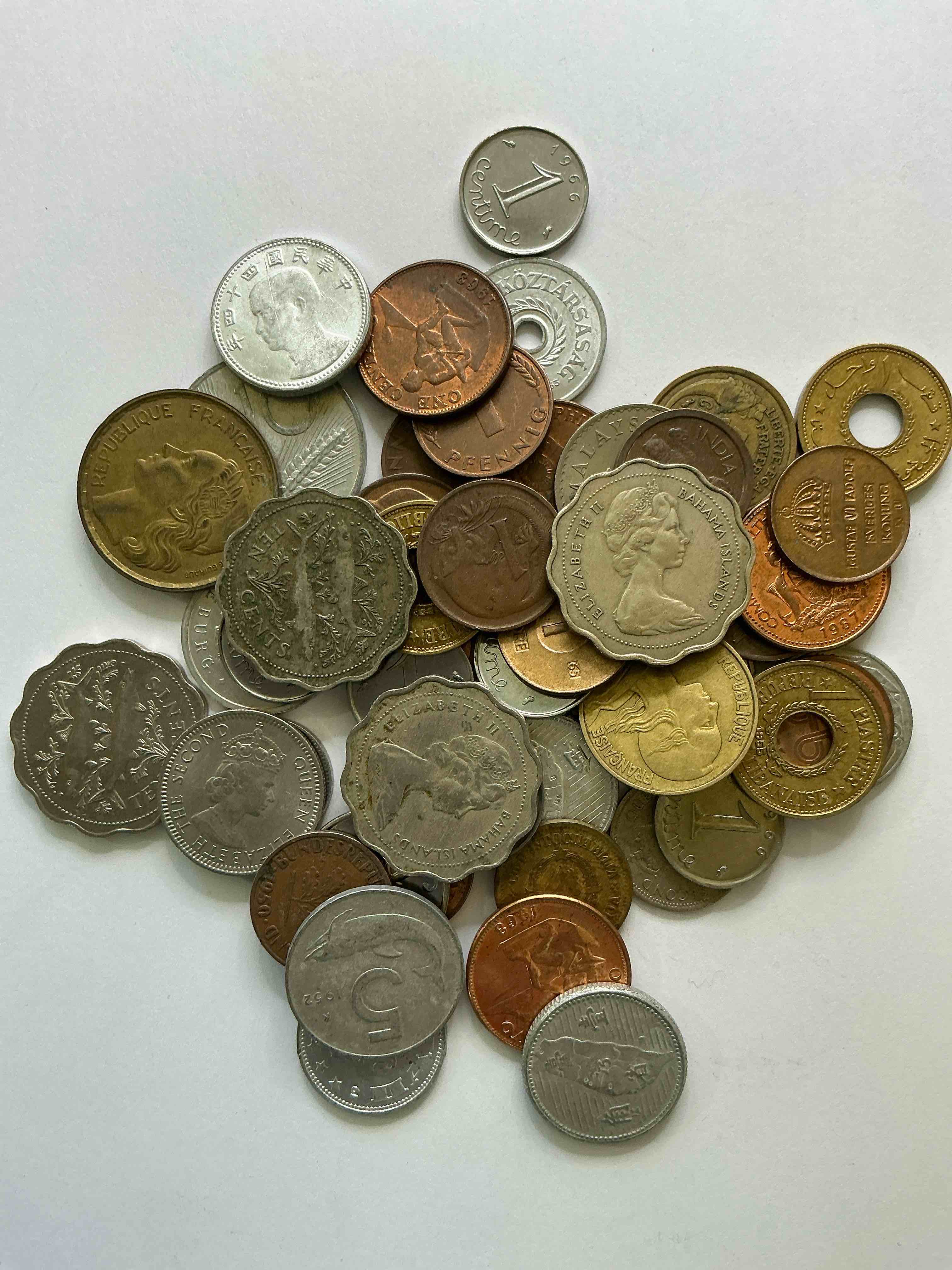 Condition photo showing Good Condition for world coins, antique & vintage! each lot is unique! many different years, countries, sizes & exotic places. this cool collection of antique coins from around the world is loads of fun! have fun identifying each coin & country as a great educational tool! a great investment too!