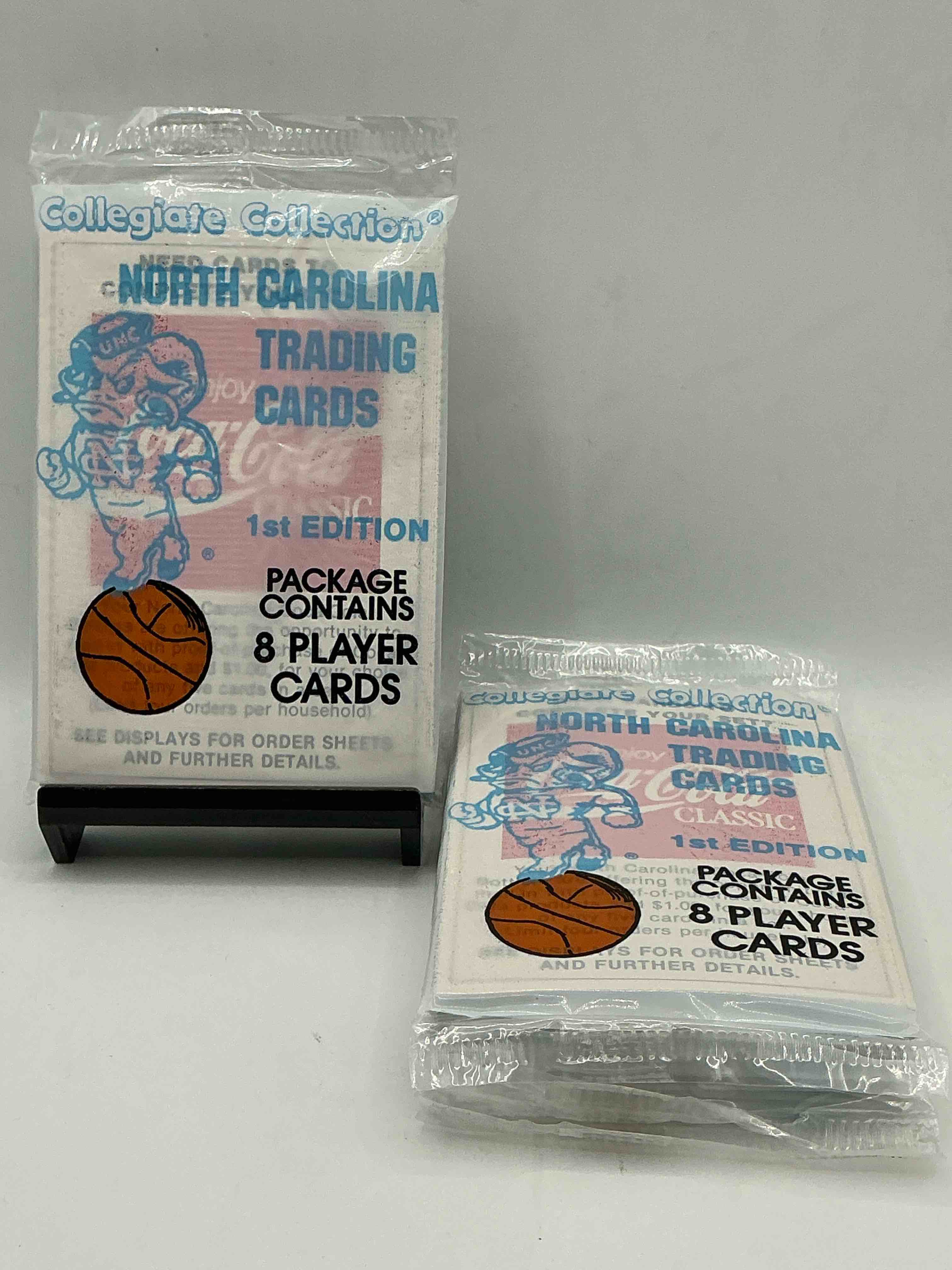 michael jordan! 1989 university of north carolina trading cards 1st edition 8 cards per pack! look for the goat michael jordan cards, maybe even more than one! only one way to find out!