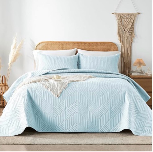 Queen Quilt Bedding Set,Aqua Blue Ultrasonic Full/Queen Quilt Set Reversible Microfiber Bedspread,Lightweight Soft Modern Geometric Coverlet Set for All Seasons(1 Quilt,2 Pillow Shams