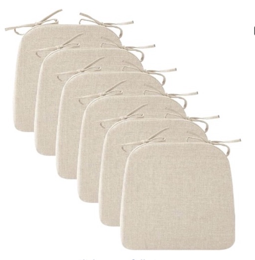 Chair Cushions for Dining Chairs Set of 6, Kitchen Chair Pads, Indoor Dining Chair Cushions with Ties, Seat Cushions for Kitchen Chairs, Non Slip Chair Pads, 17\" x 16\" x 2\", Beige