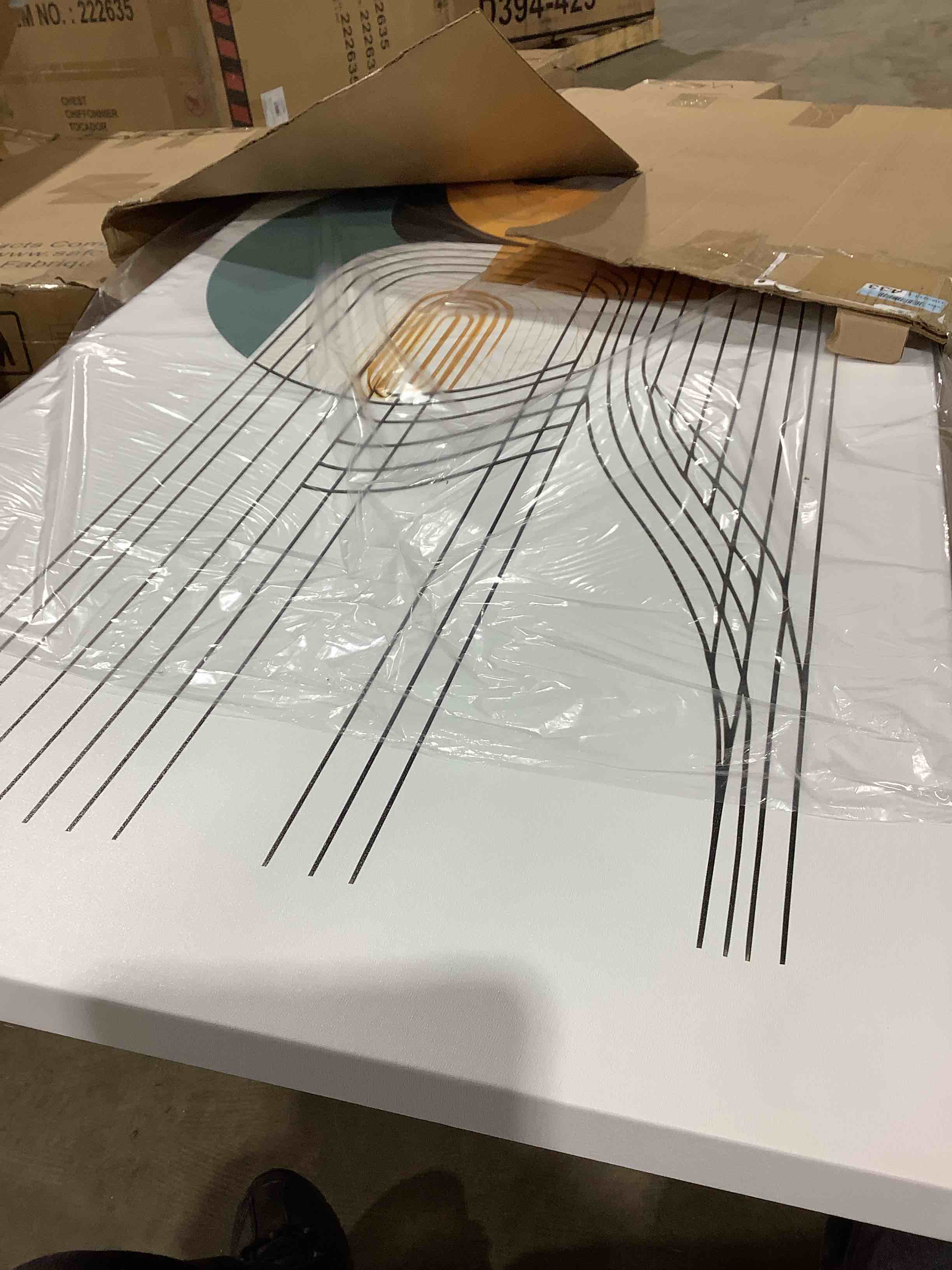 Mid Century Abstract Painting Black lines with gold