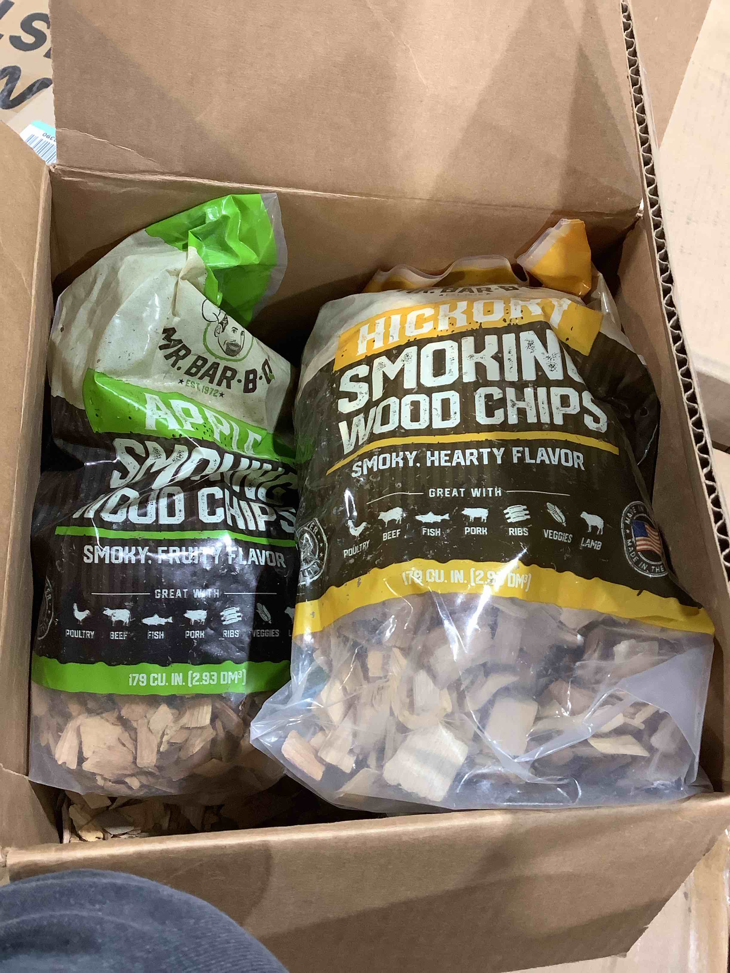 Condition photo showing Good Condition for Mr. Bar-B-Q Hickory Wood Smoking Chips, 100% All Natural Wood Chips for Smokers, Works with Smoker, Gas, Electric Grill, Smoky & Fruity Flavor for Picnics, Grilling, Smoker, BBQ & Camping (1.8 Lb Bag), 3 bags